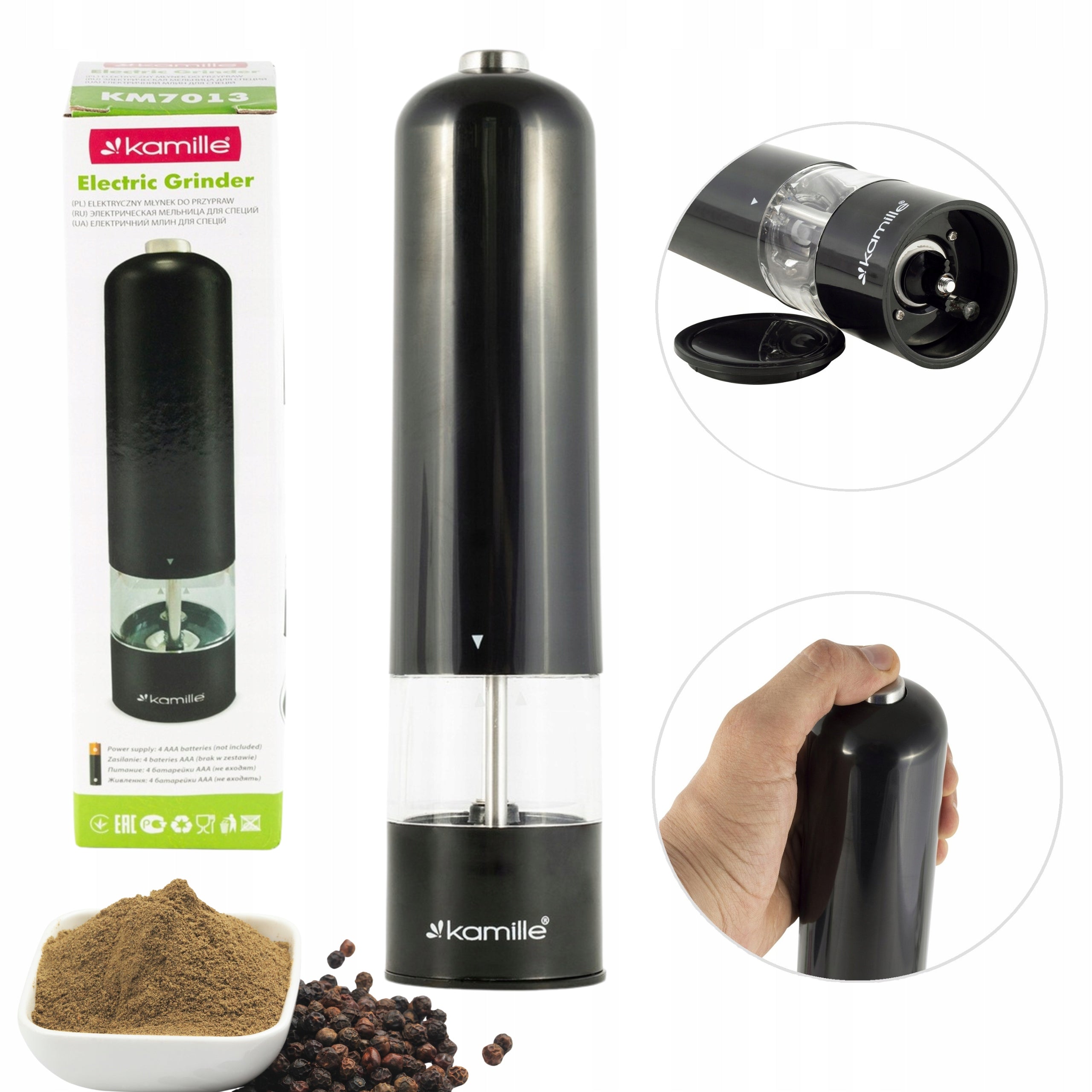 ELECTRIC SALT PEPPER GRINDER SPICES strong ceramic KAMILLE