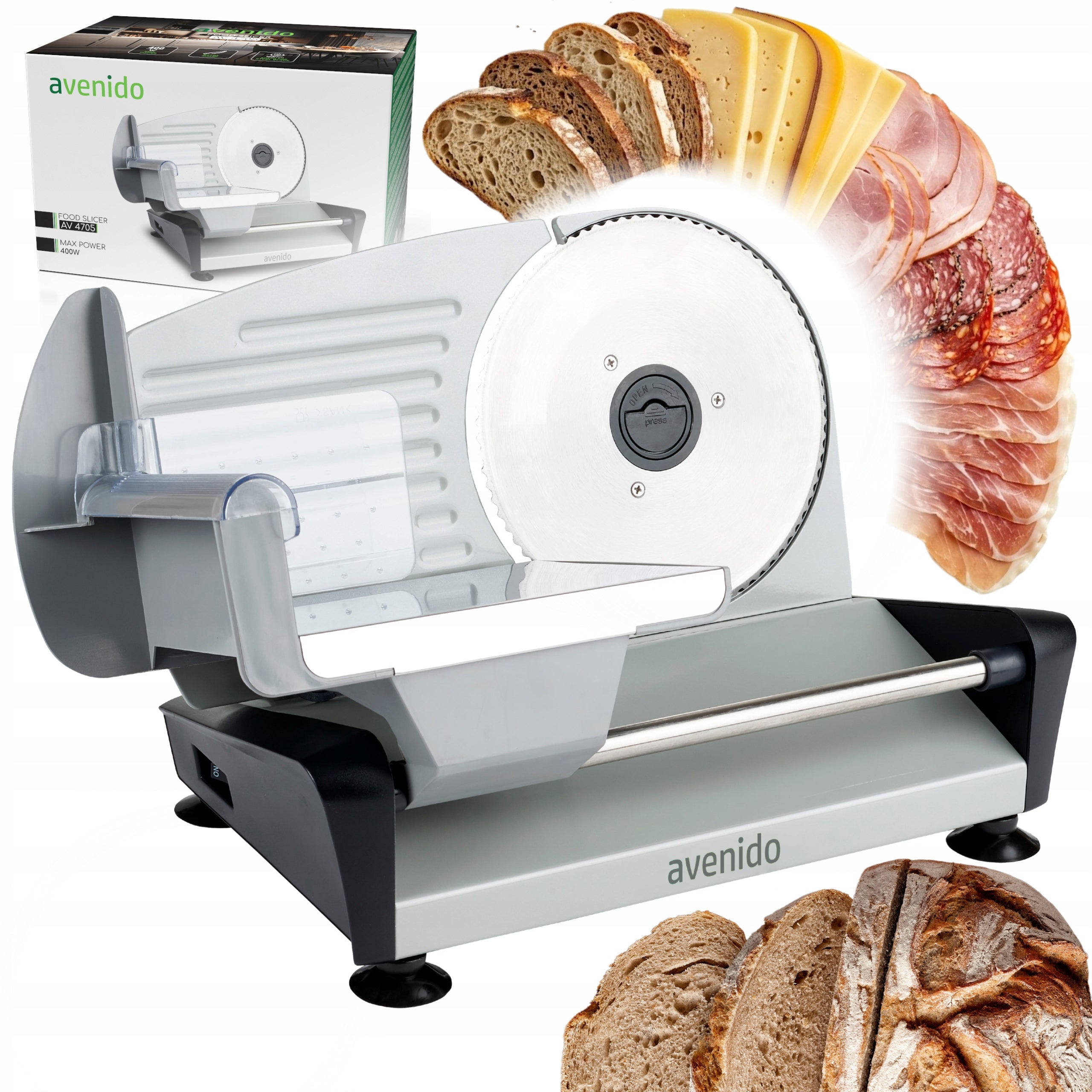ELECTRIC SAUSAGE BREAD SLICER VEGETABLE CHEESE 400W METAL ADJUSTMENT