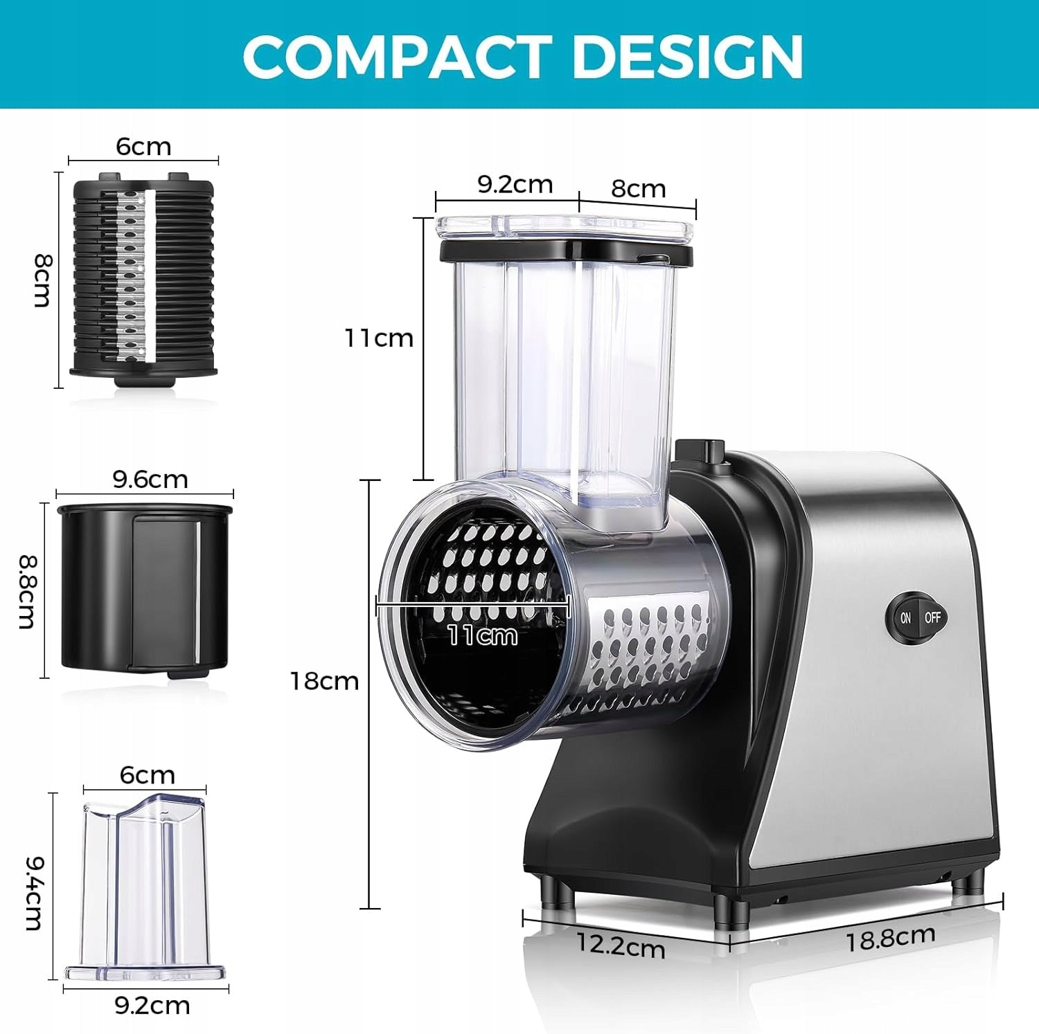 ELECTRIC SHREDDER 250W 5IN1 STAINLESS STEEL VEGETABLE GRATER Dominant color clear