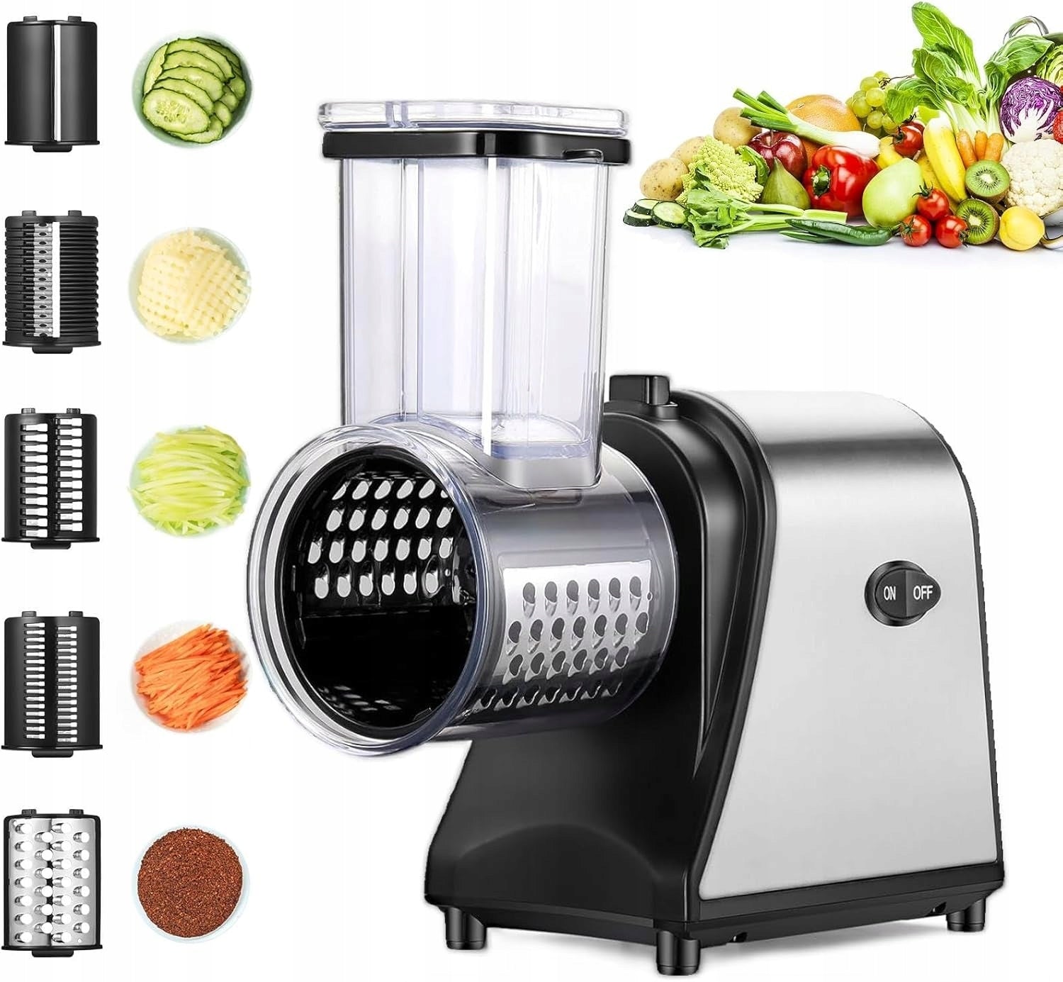 ELECTRIC SHREDDER 250W 5IN1 STAINLESS STEEL VEGETABLE GRATER