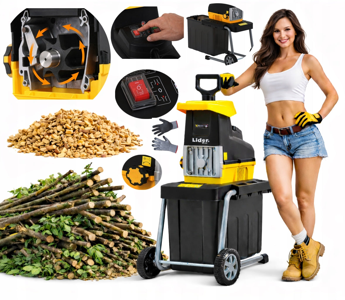 ELECTRIC SHREDDER 2800W CHIPPER FOR BRANCH TANK MILLING ROLLER MAX