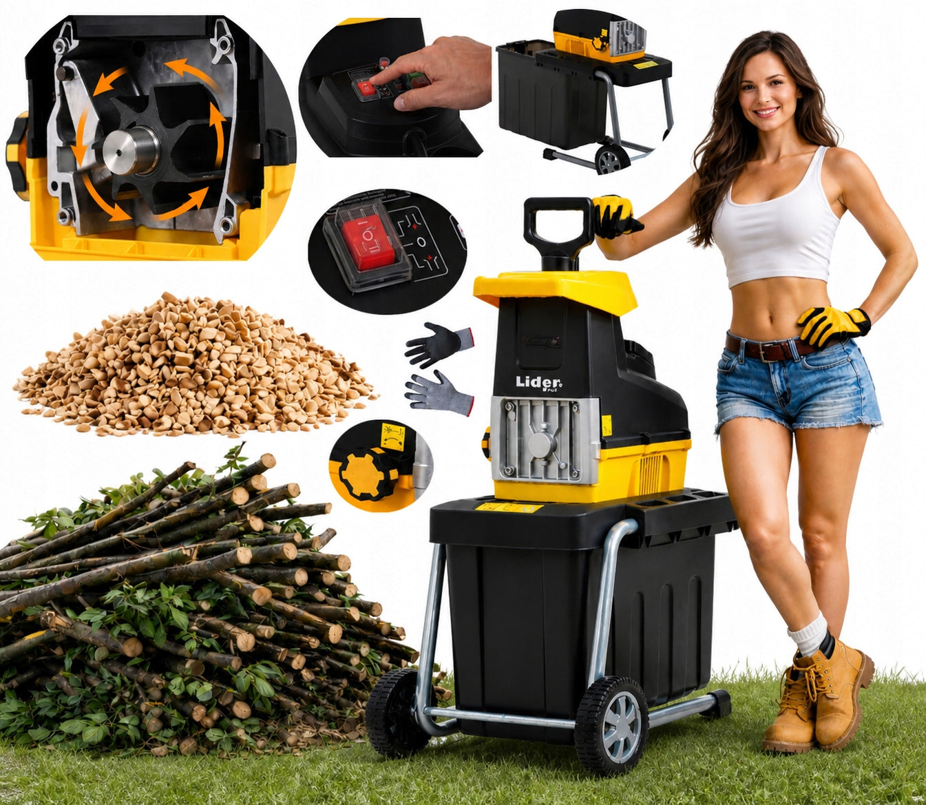 ELECTRIC SHREDDER 3800W CHIPPER FOR BRANCH TANK MILLING ROLLER MAX