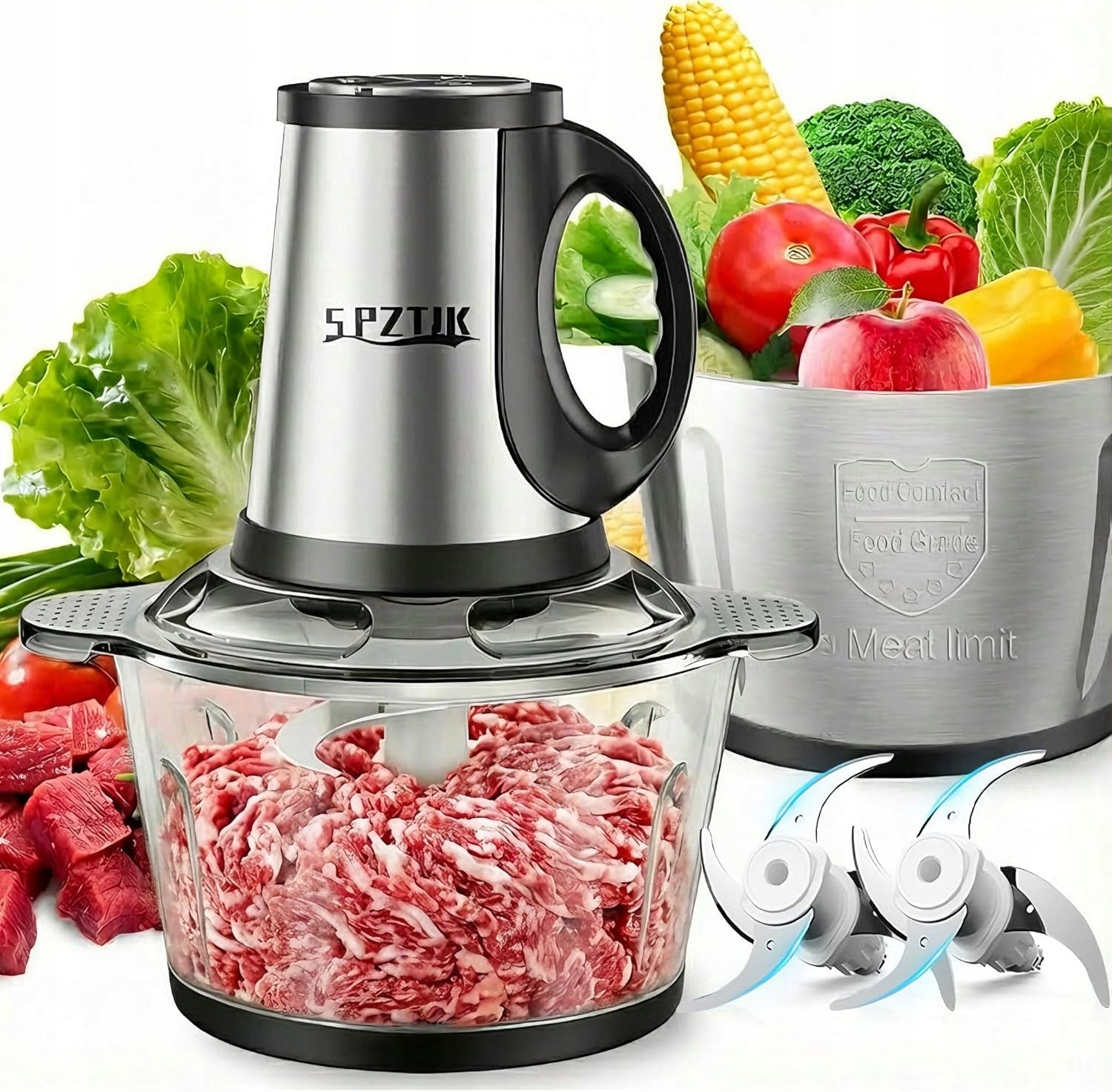 ELECTRIC SHREDDER FOR MEAT VEGETABLES 300W 2x GLASS BOWL + STEEL