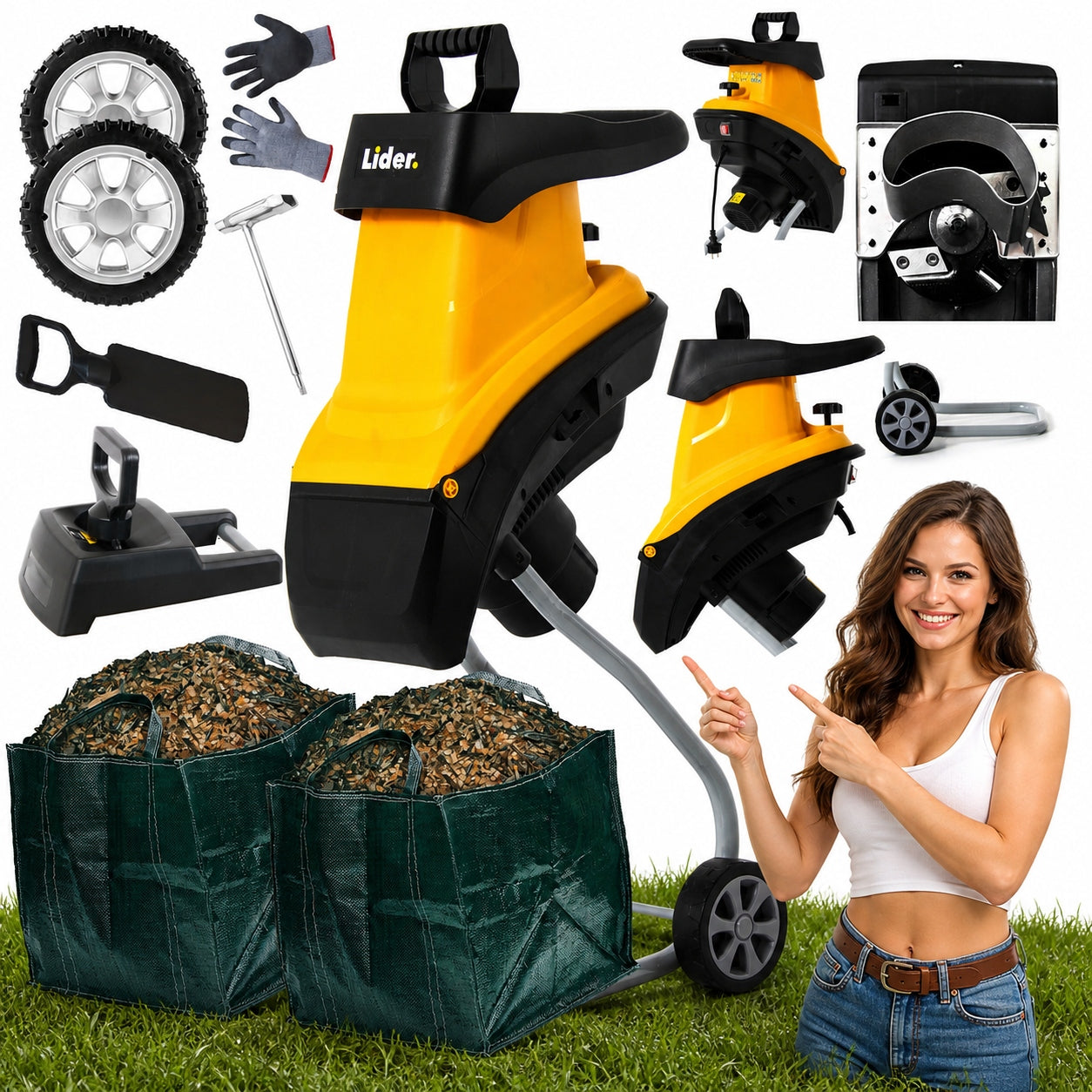 ELECTRIC SHREDDER SELF-PRIMING BRANCH CHIPPER SMOOTHBORE 2xBASKET