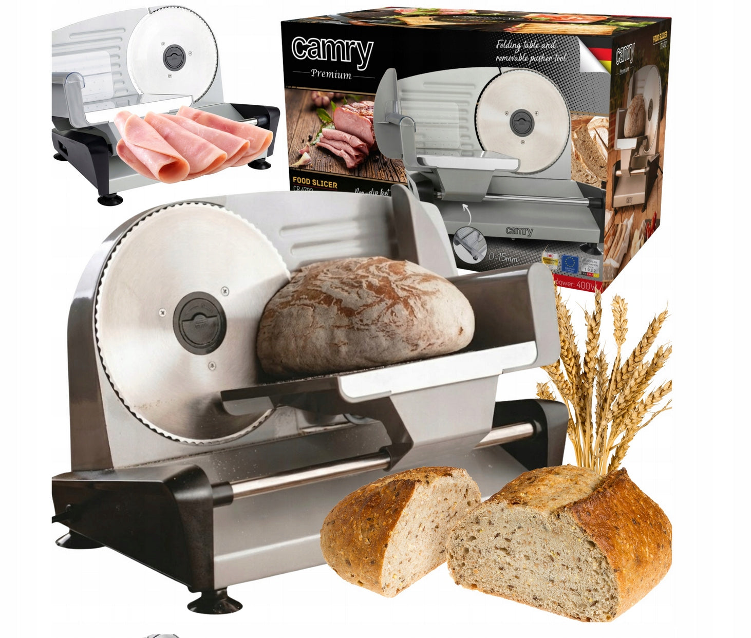ELECTRIC SLICER FOR BREAD CHEESE MEATS THICKNESS ADJUSTMENT 0-15MM 400W