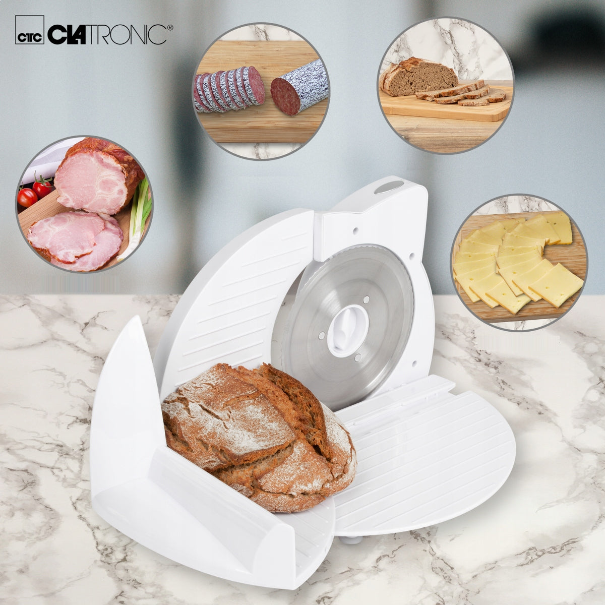 ELECTRIC SLICER FOR BREAD MEAT VEGETABLE CHEESE 130W WHITE STRONG Manufacturer code AS 2958
