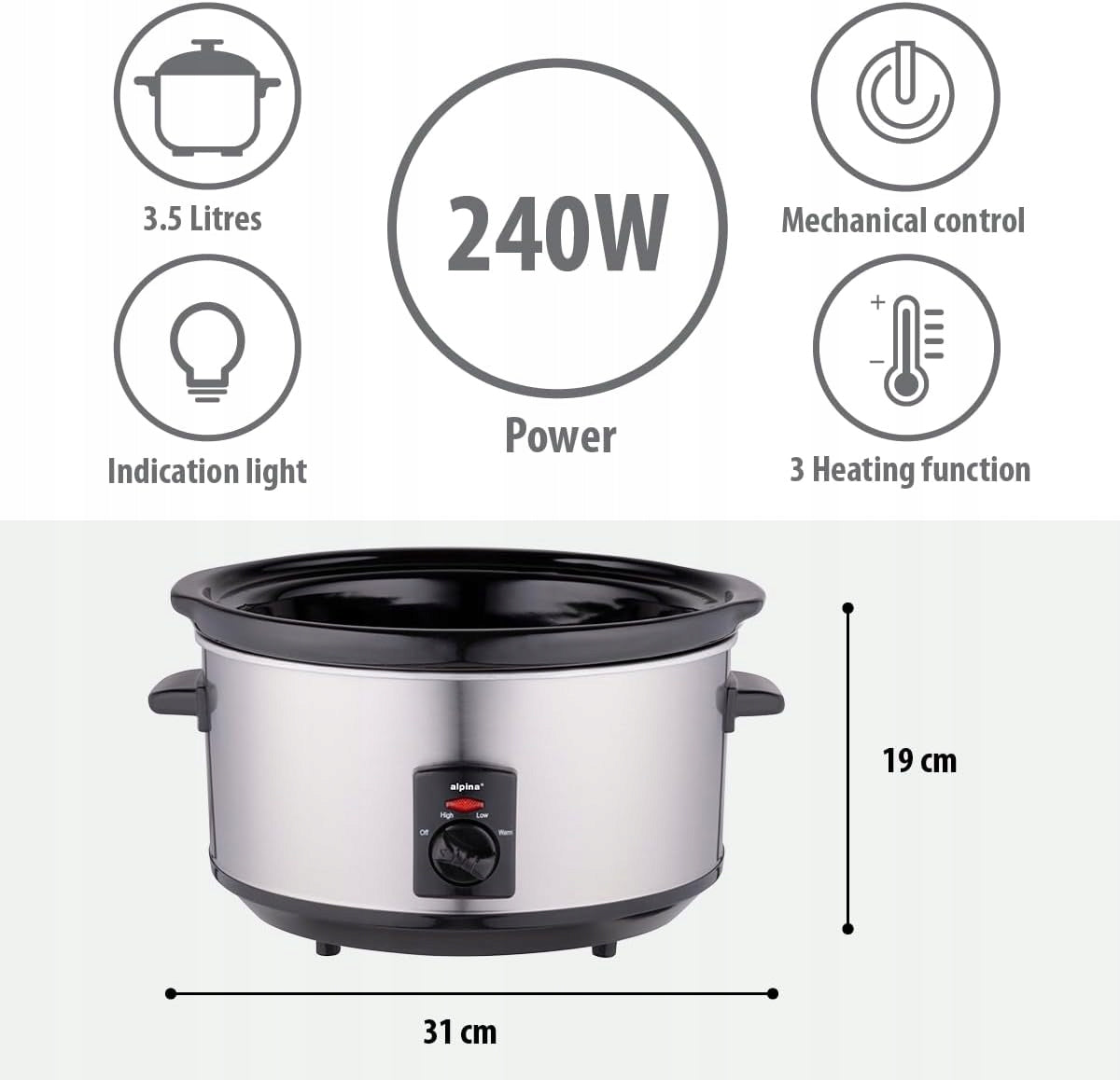ELECTRIC SLOW COOKER 3,5 L CERAMIC POT 3 DEGREES OF HEATING Manufacturer code 5902912945439