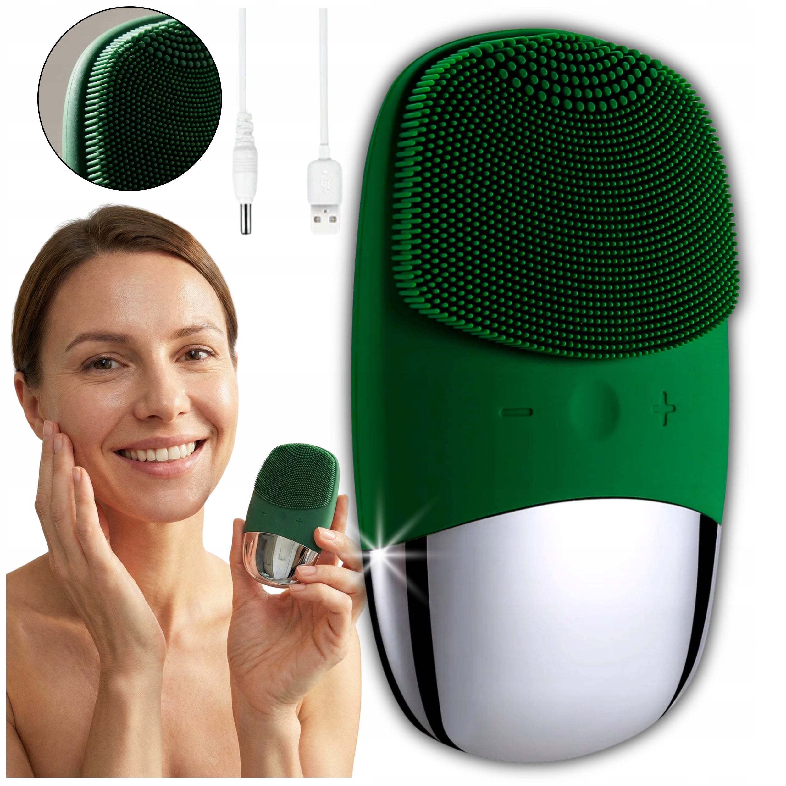 ELECTRIC SONIC BRUSH WASHER MASSAGER FACIAL BRUSH GREEN