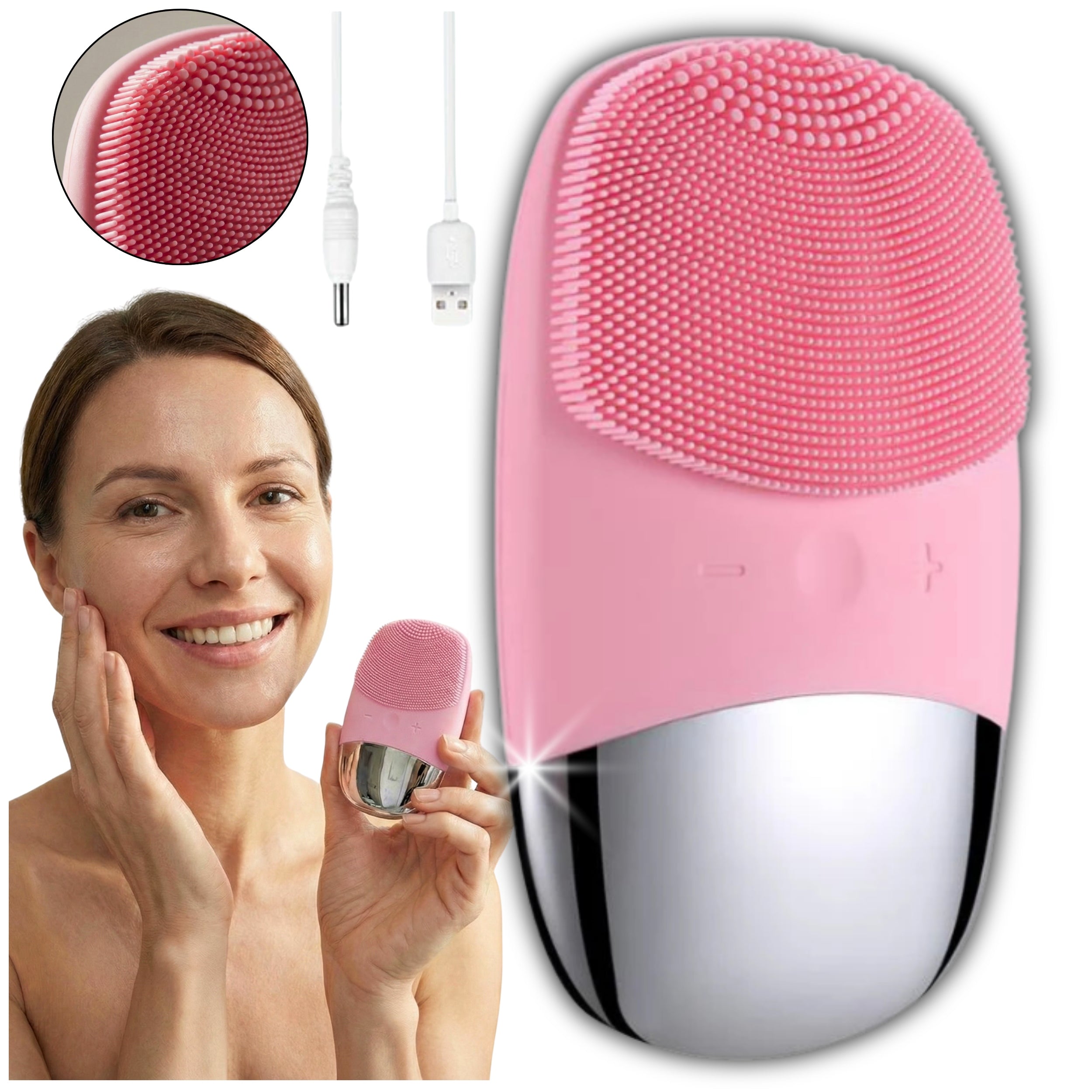 ELECTRIC SONIC BRUSH WASHER MASSAGER FACIAL BRUSH PINK