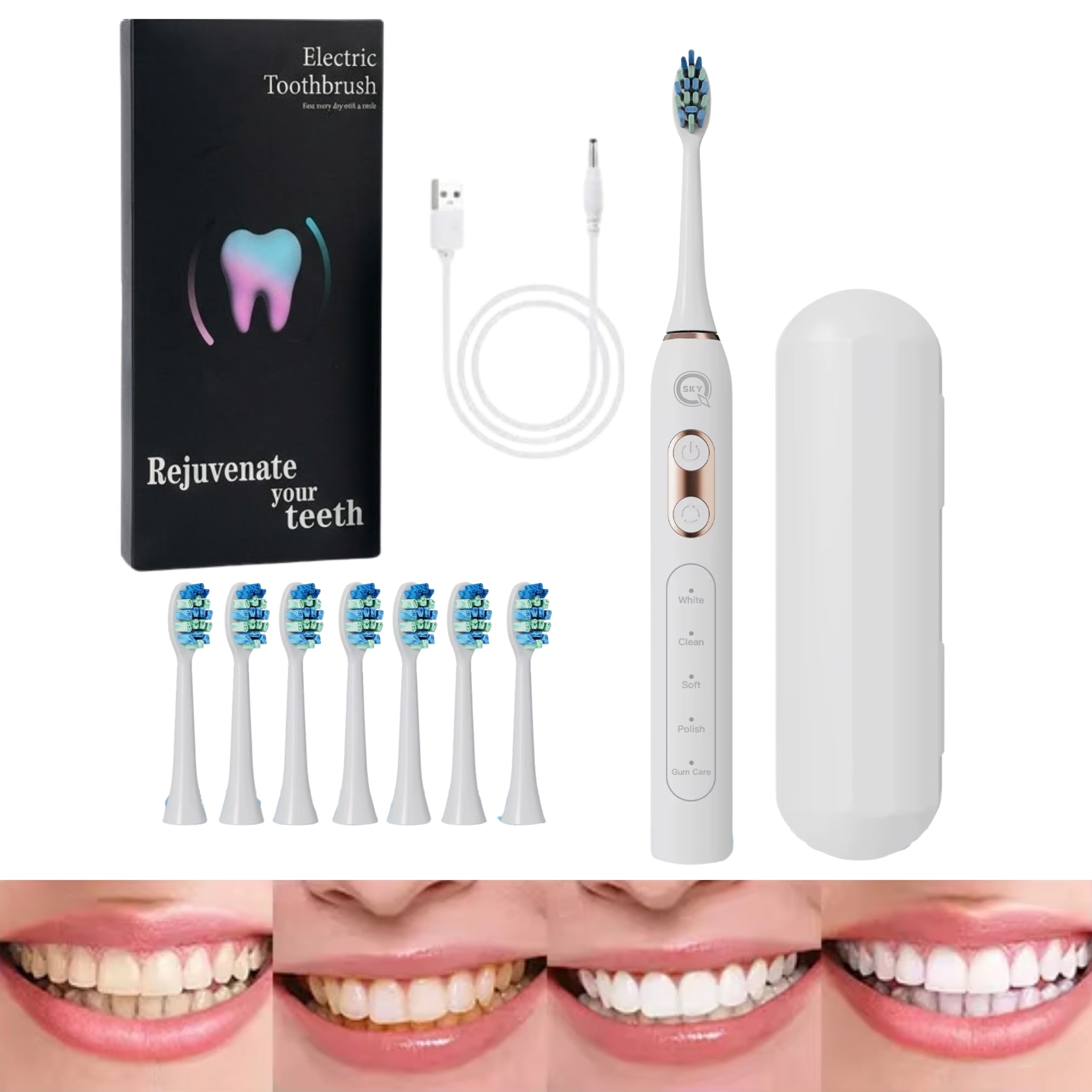 ELECTRIC SONIC TOOTHBRUSH WHITE 6 TIPS 42TYS R/MIN Brand no brand