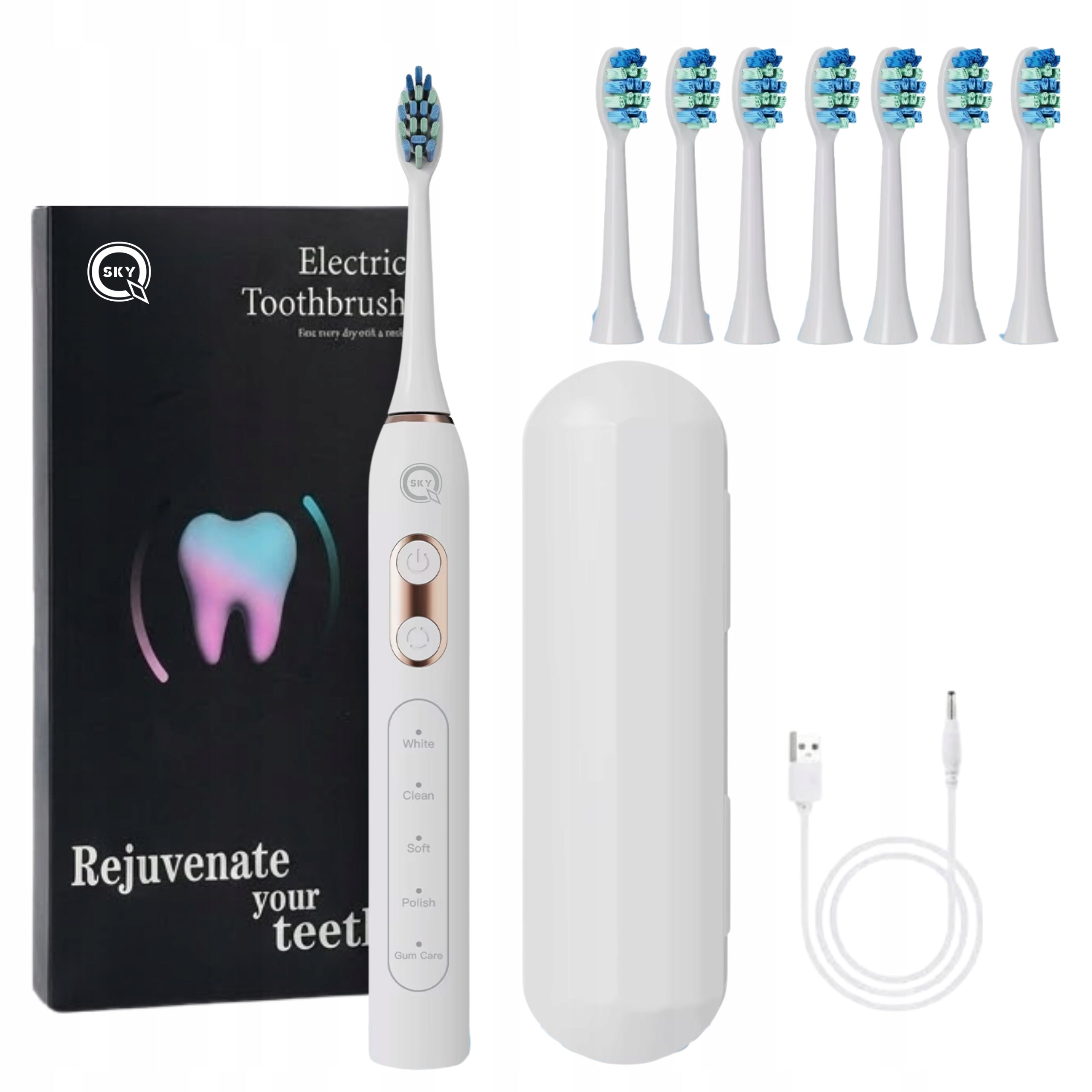 ELECTRIC SONIC TOOTHBRUSH WHITE 6 TIPS 42TYS R/MIN
