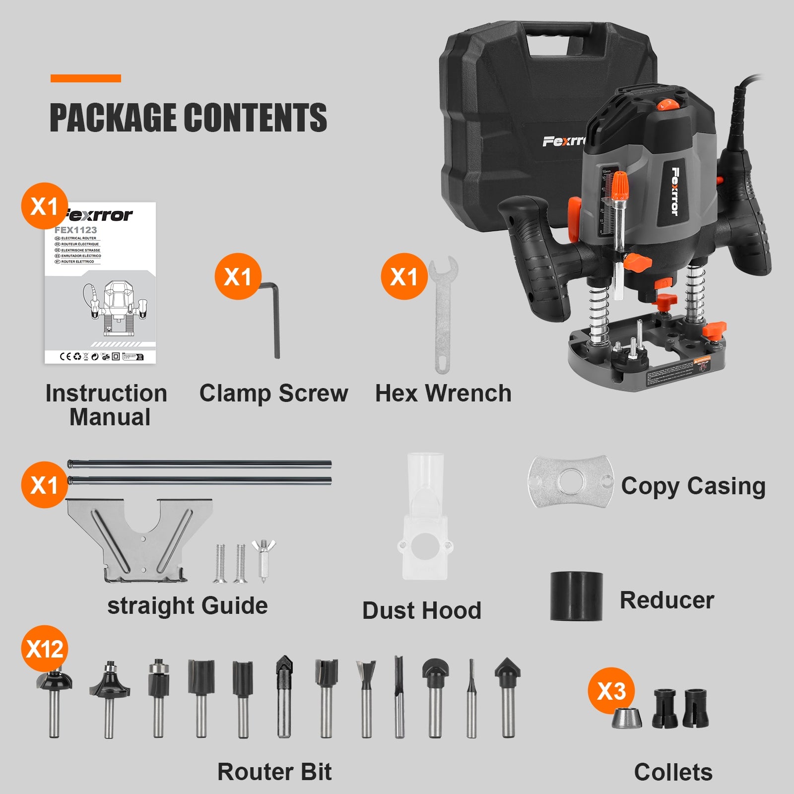 ELECTRIC SPINDLE MILLING MACHINE FOR MANUAL WOOD + 12 CUTTERS SET Maximum power 1200 W