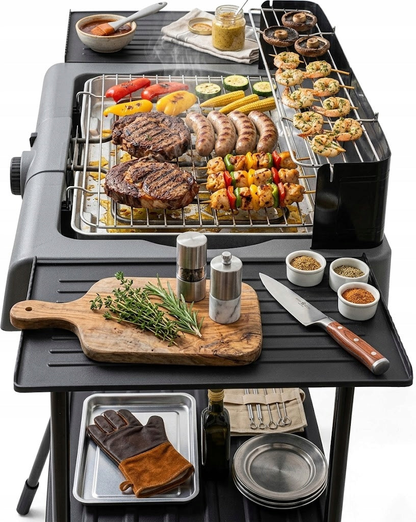 ELECTRIC STANDING GRILL For Garden And Kitchen TOASTER WITH FRAME 2400W SET Dominant color black
