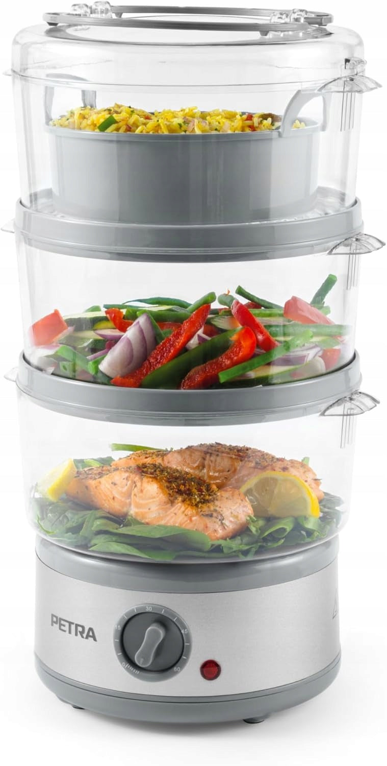 ELECTRIC STEAMER 7,5 L 3 LEVELS TIMER RICE BOWL VEGETABLES MEAT 500 W