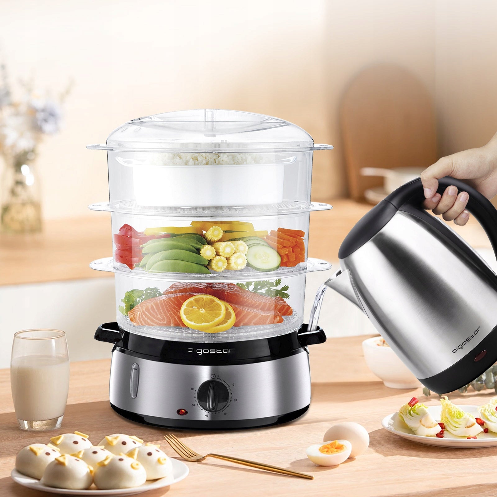 ELECTRIC STEAMER 800W 9L TIMER 3 BOWL Aigostar Manufacturer code 300005INA
