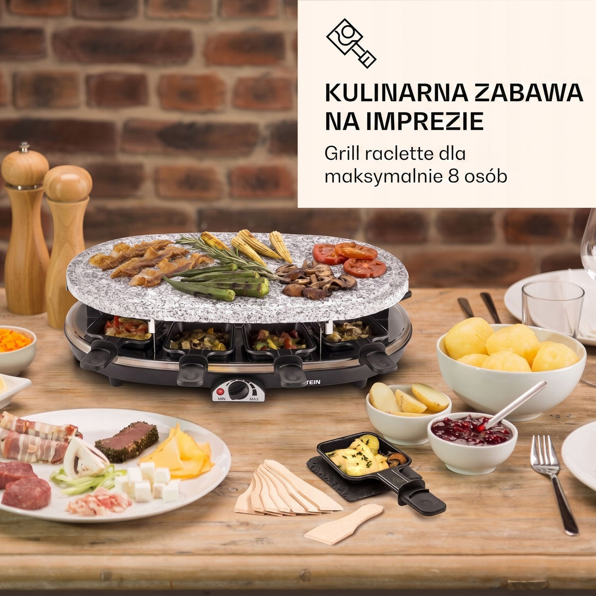 ELECTRIC TABLE GRILL 4IN1 RACLETTE PANCAKES 1500W 8 PEOPLE PANS Brand Klarstein