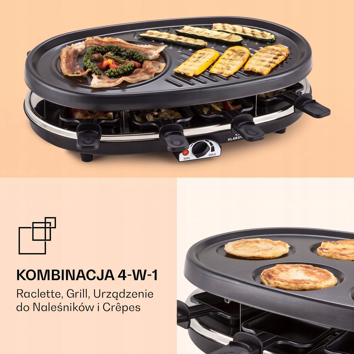 ELECTRIC TABLE GRILL 4IN1 RACLETTE PANCAKES 1500W 8 PEOPLE PANS Model All-U-Can