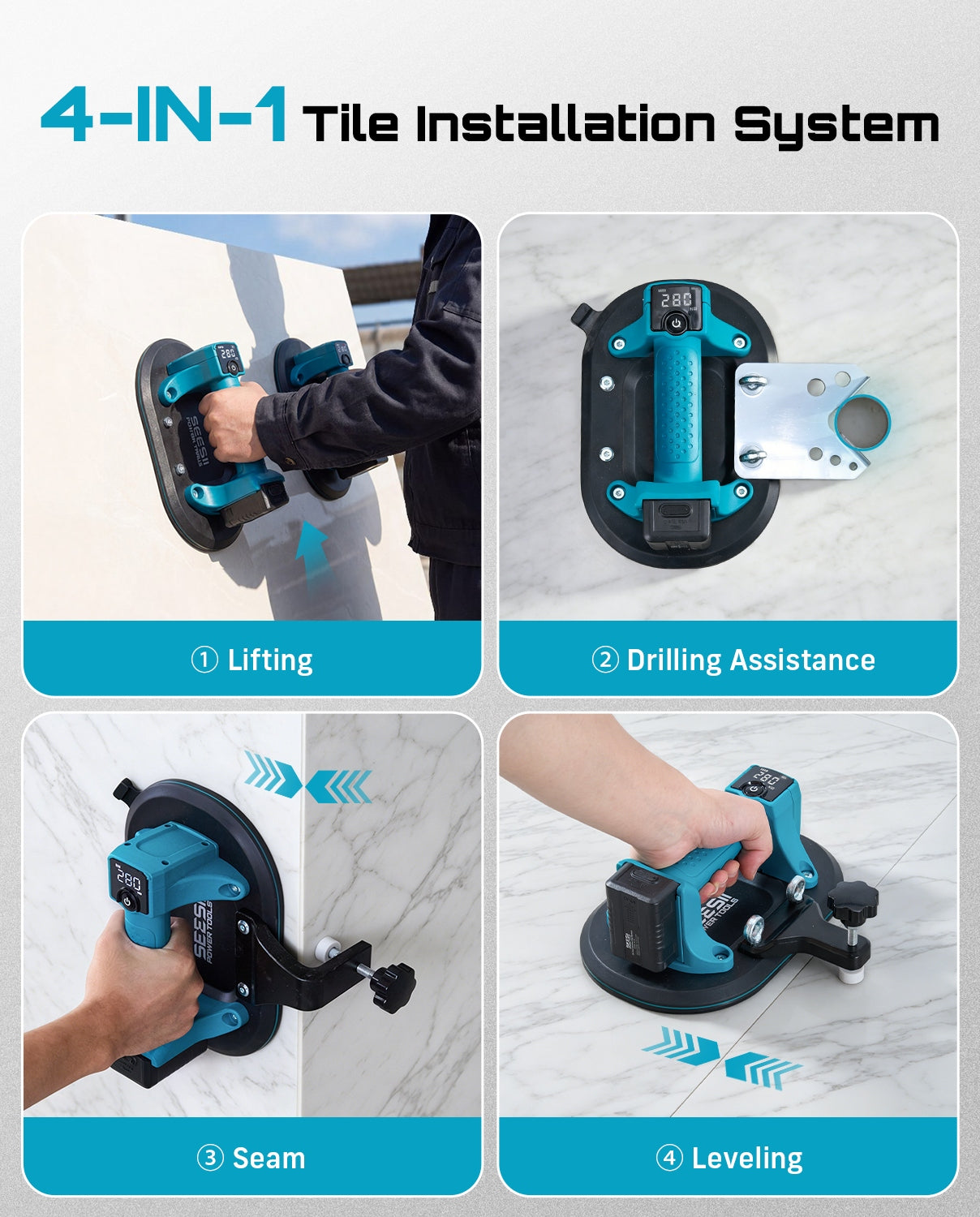 ELECTRIC TILE SUCTION CUP 2-PCS 4xAKU DRILLING AID FUNCTION Manufacturer code CP4C0124EU