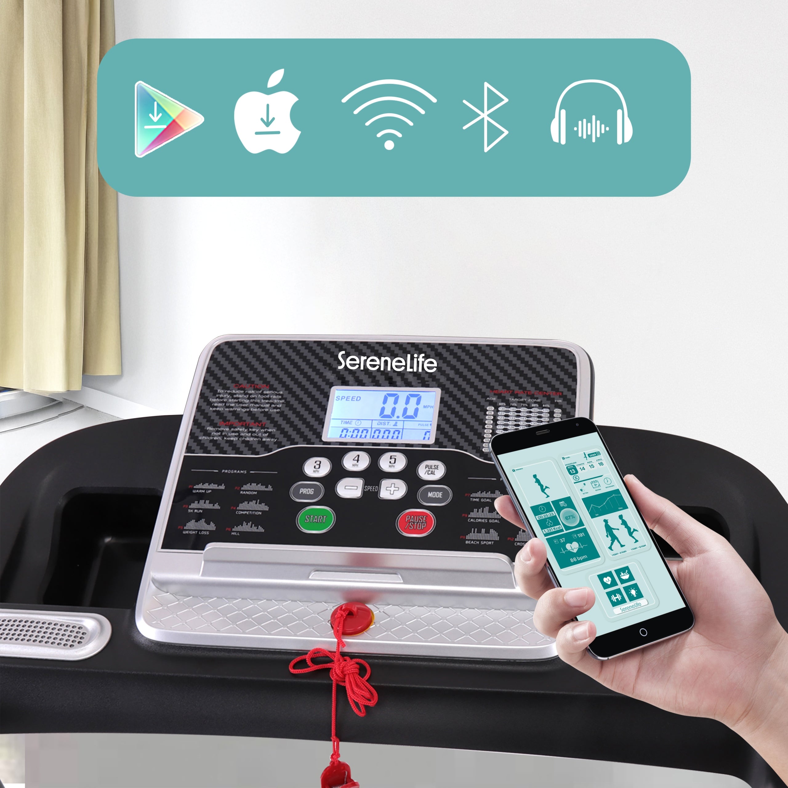ELECTRIC TREADMILL SERENELIFE SLFTRD26BT BLUETOOTH – FOLDABLE UP TO 140 kg Manufacturer code SL26