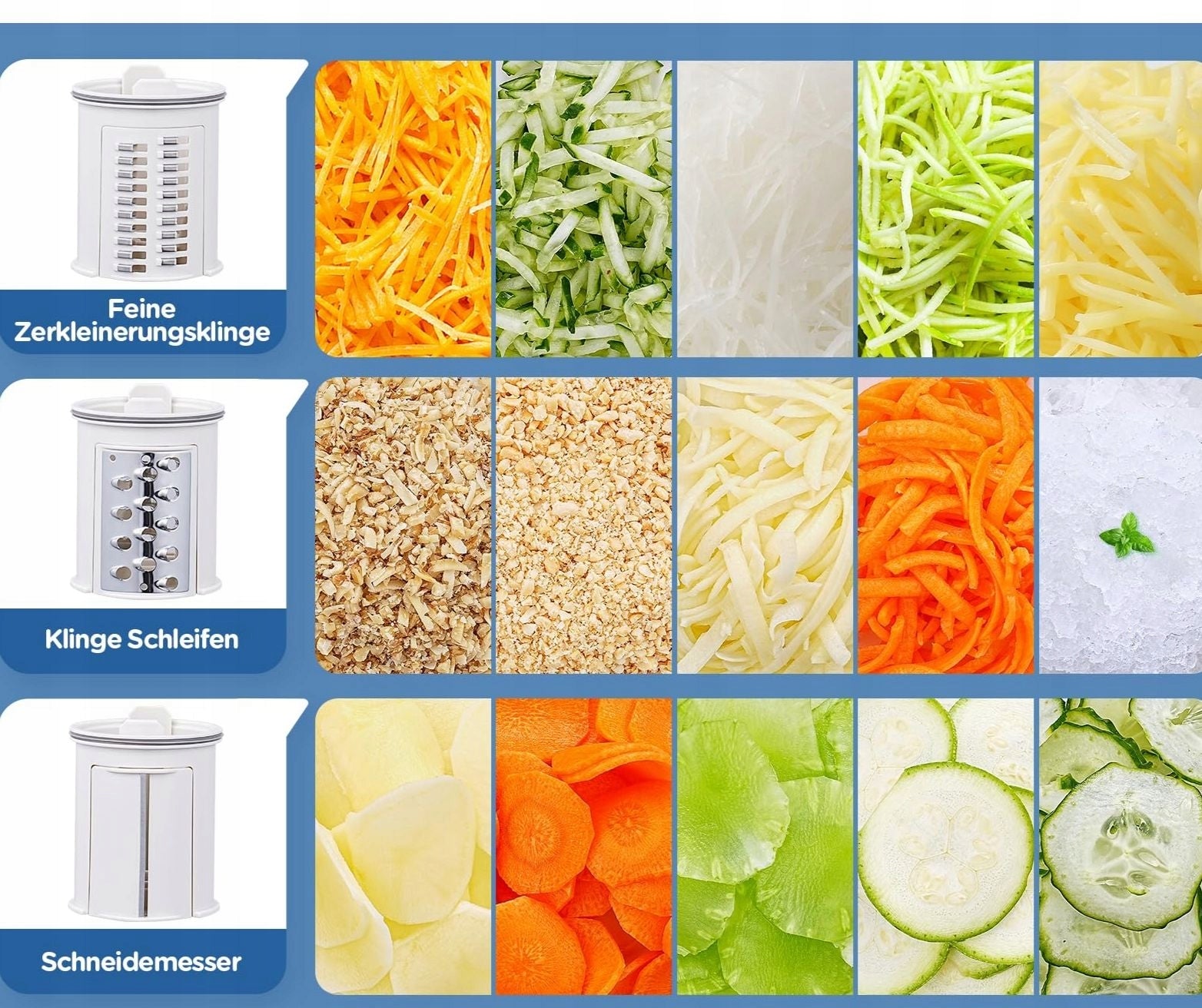 ELECTRIC VEGETABLE CHEESE GRATER SLICER LARGE HOLE MOTOR 3 CARTRIDGES Power 1 W