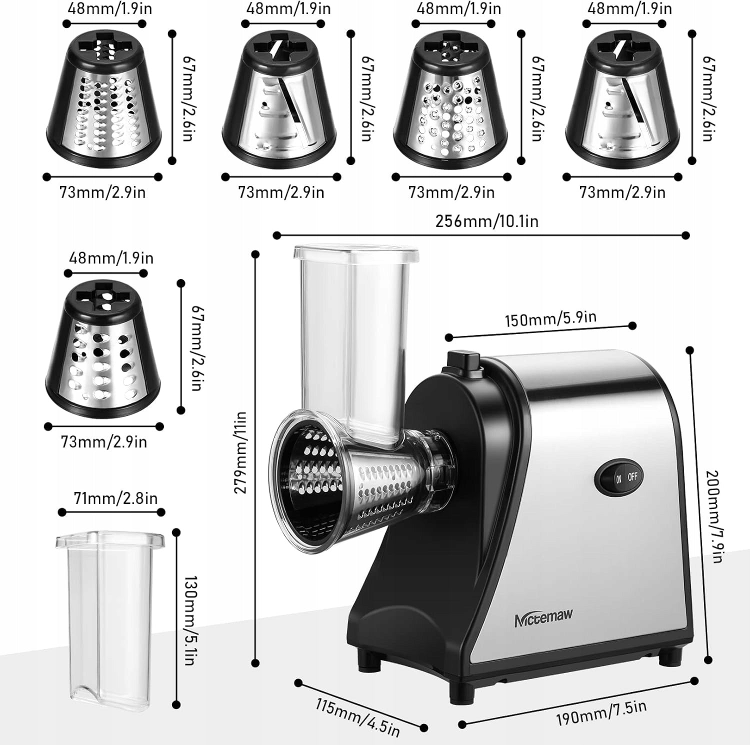 ELECTRIC VEGETABLE SLICER 250W 5 CONICAL BLADES Dominant color clear