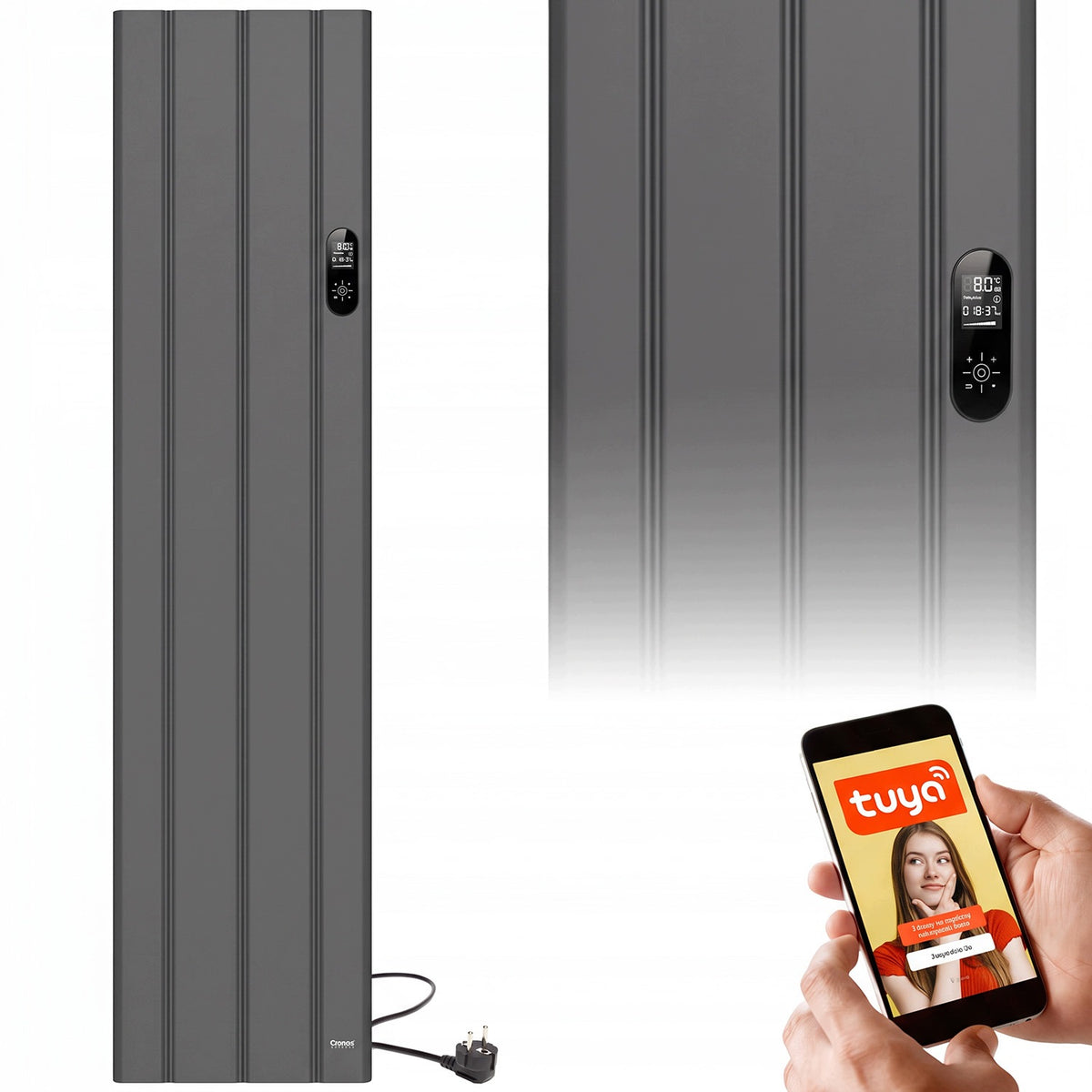 ELECTRIC VERTICAL PANEL WALL HEATER 1000W 165cm SMART