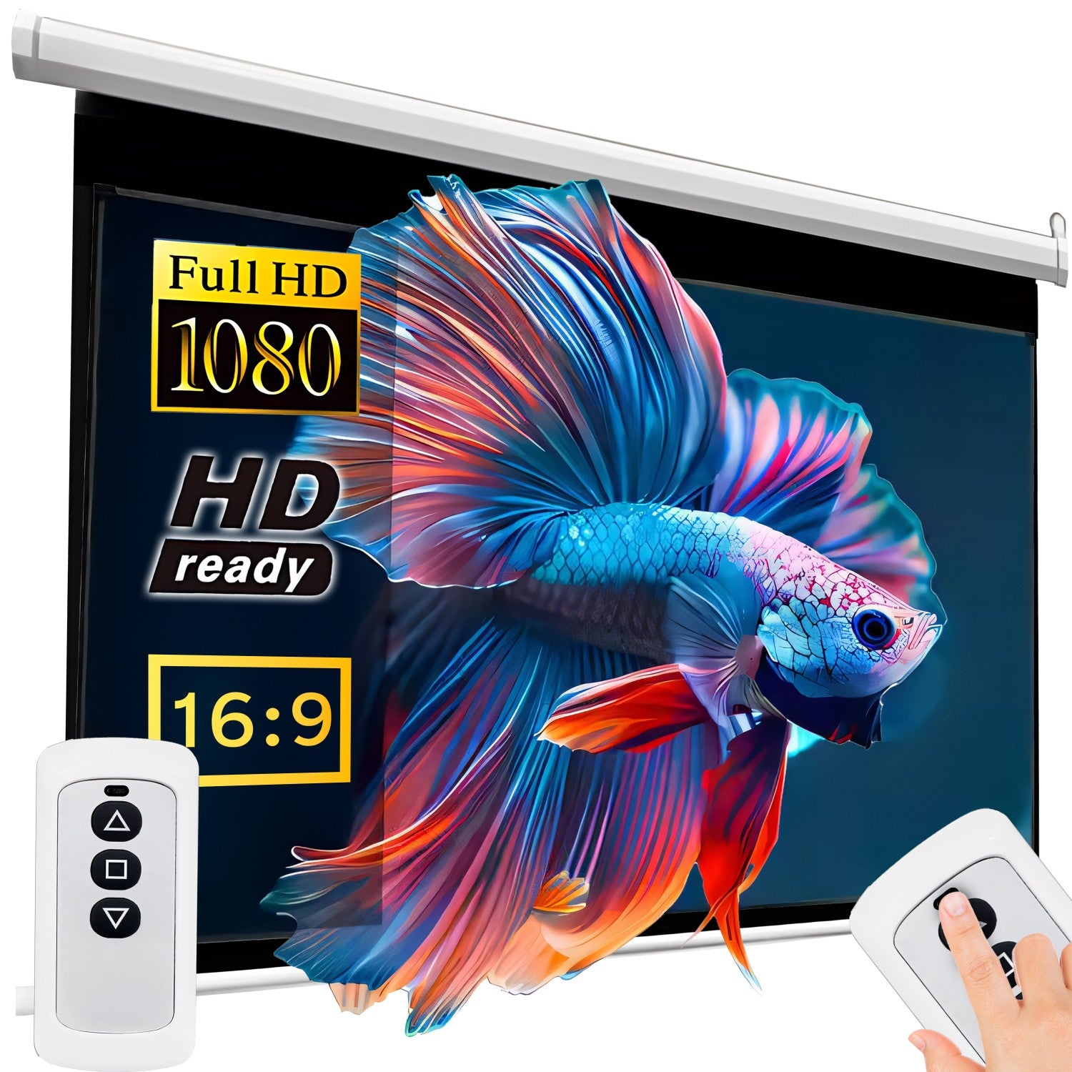 ELECTRIC WALL PROJECTION SCREEN FOR PROJECTOR 125" LARGE FULL HD + REMOTE CONTROL