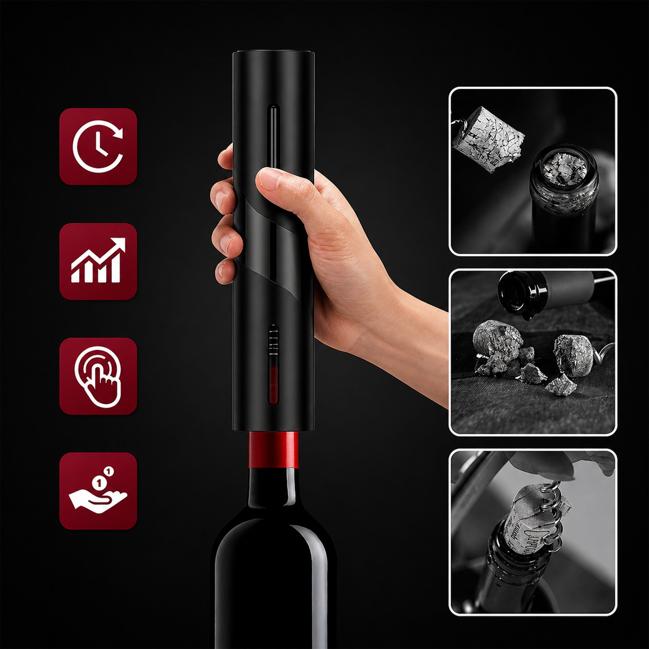 ELECTRIC WINE OPENER CORKSCREW AUTOMATIC RECHARGEABLE SET 5in1 Manufacturer code KOREK KABEL USB-C NA DZIEŃ MAMY ŚLUB IMPREZE