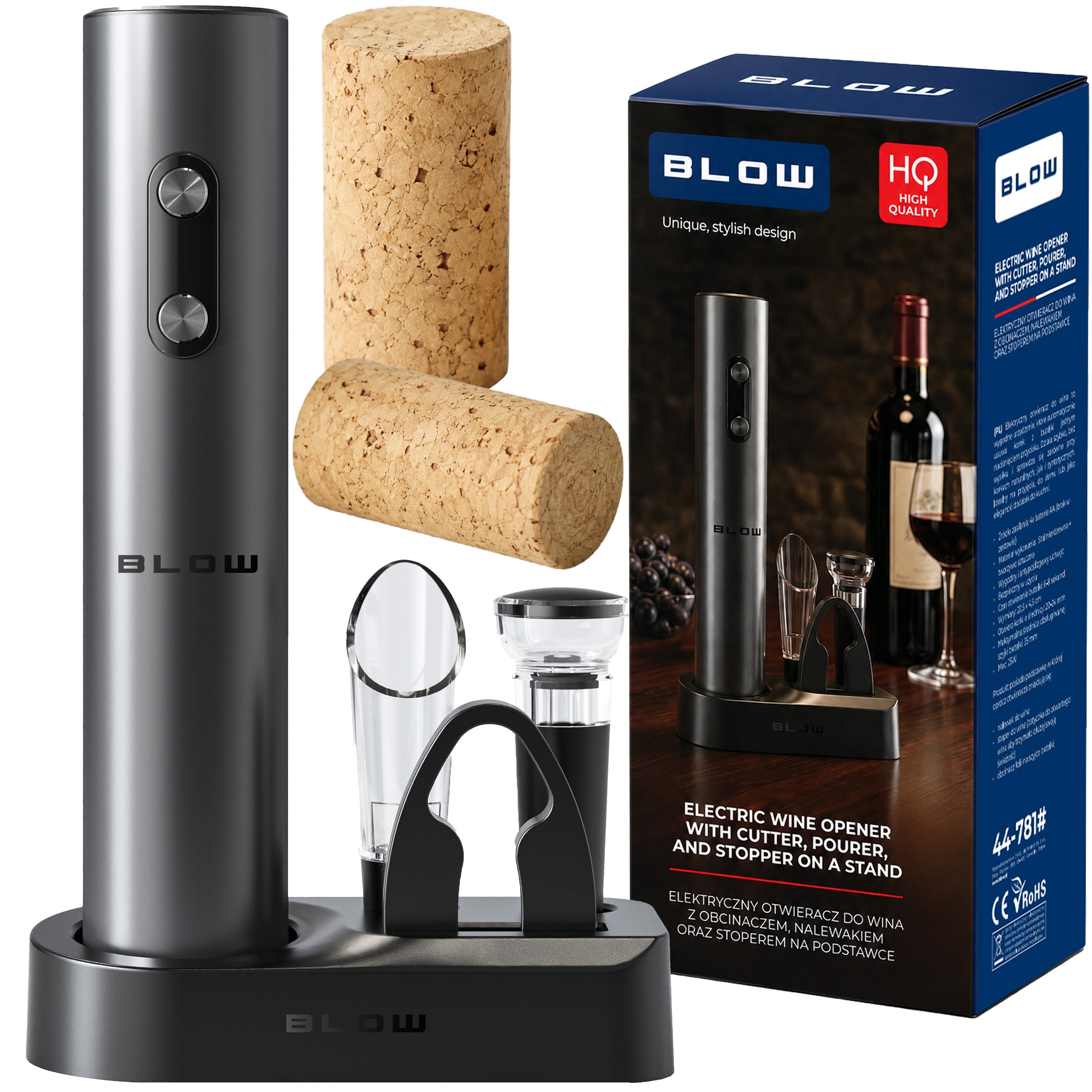 ELECTRIC WINE OPENER WITH STOPPER AND POURER CORKSCREW SET