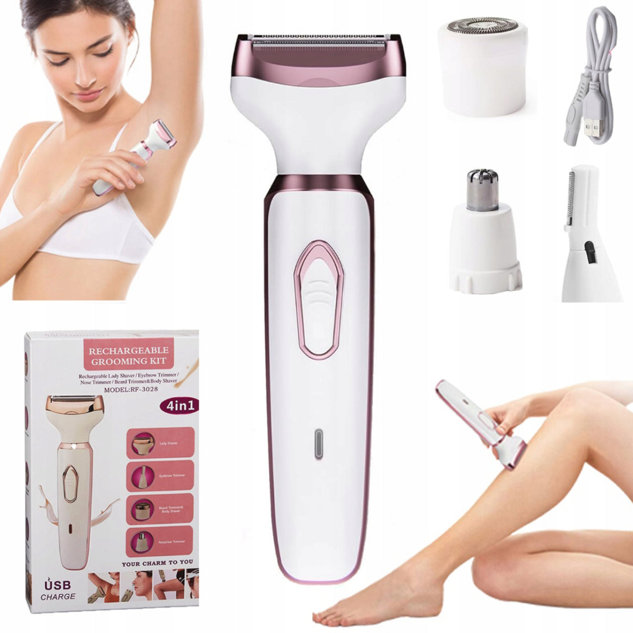 ELECTRIC WOMEN'S 4IN1 BODY FACE SHAver BIKINI AND EYEBROW USB MedFitPro