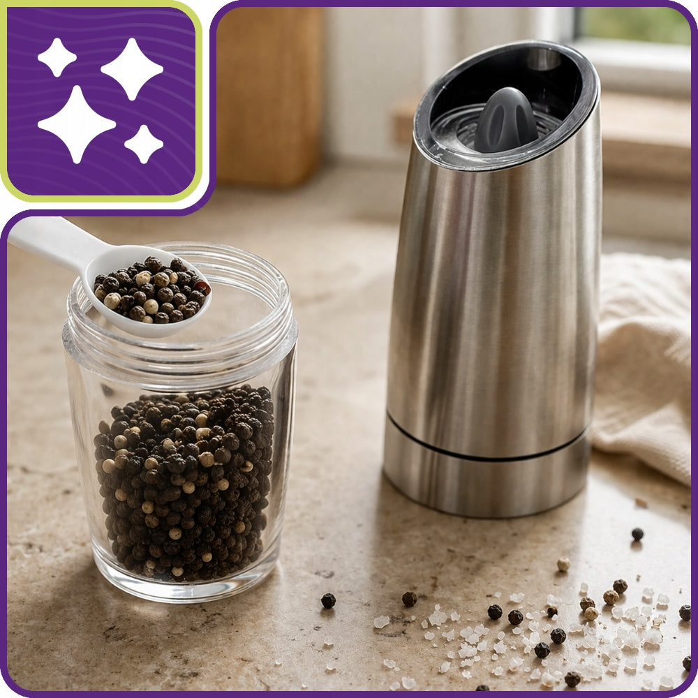 ELECTRIC pepper and salt grinder spices automatic gravity Manufacturer code Srebrny rozdrabniacz