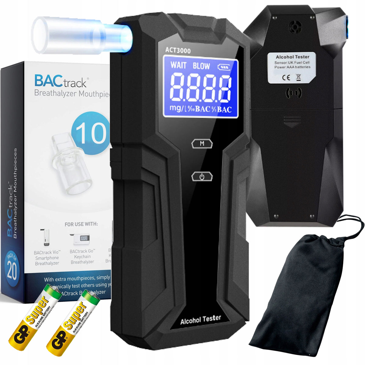 ELECTROCHEMICAL BREATHALYZER + MOUTHPIECES PRO POLICE CALIBRATION PRECISE PLUS