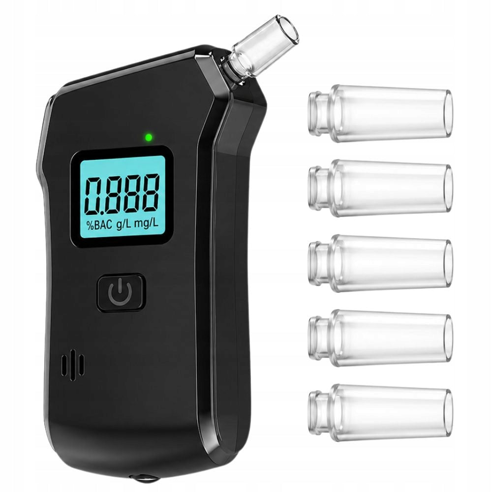 ELECTRONIC BREATHALYZER DIGITAL LCD FLASHLIGHT 5 MOUTHPIECES PRECISION BLACK