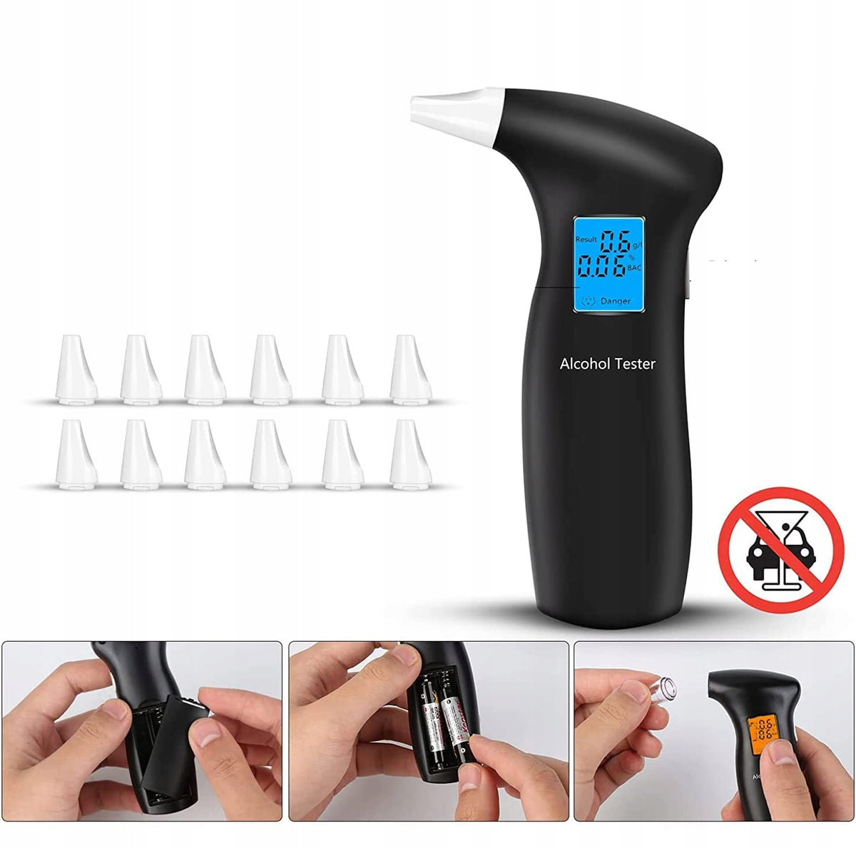 ELECTRONIC DIGITAL POLICE BREATHALYZER 12 MOUTHPIECES Brand no brand