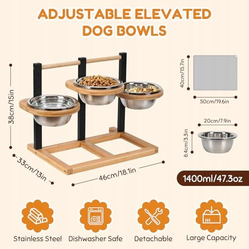 ELEVATED DOG BOWL 5 HEIGHT 3 BOWLS STEEL CAPACITY 1400ML Brand no brand