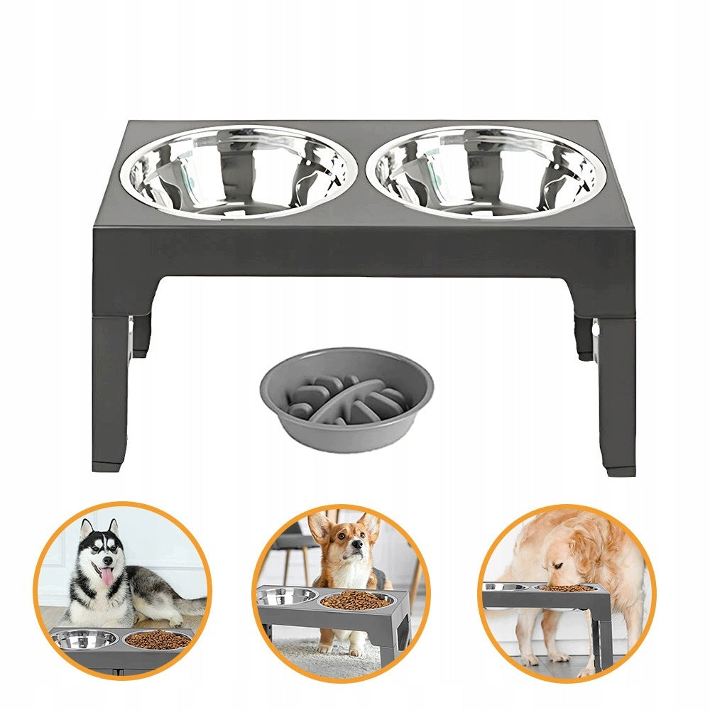 ELEVATED LARGE DOG BOWLS ADJUSTABLE STAND 3IN1
