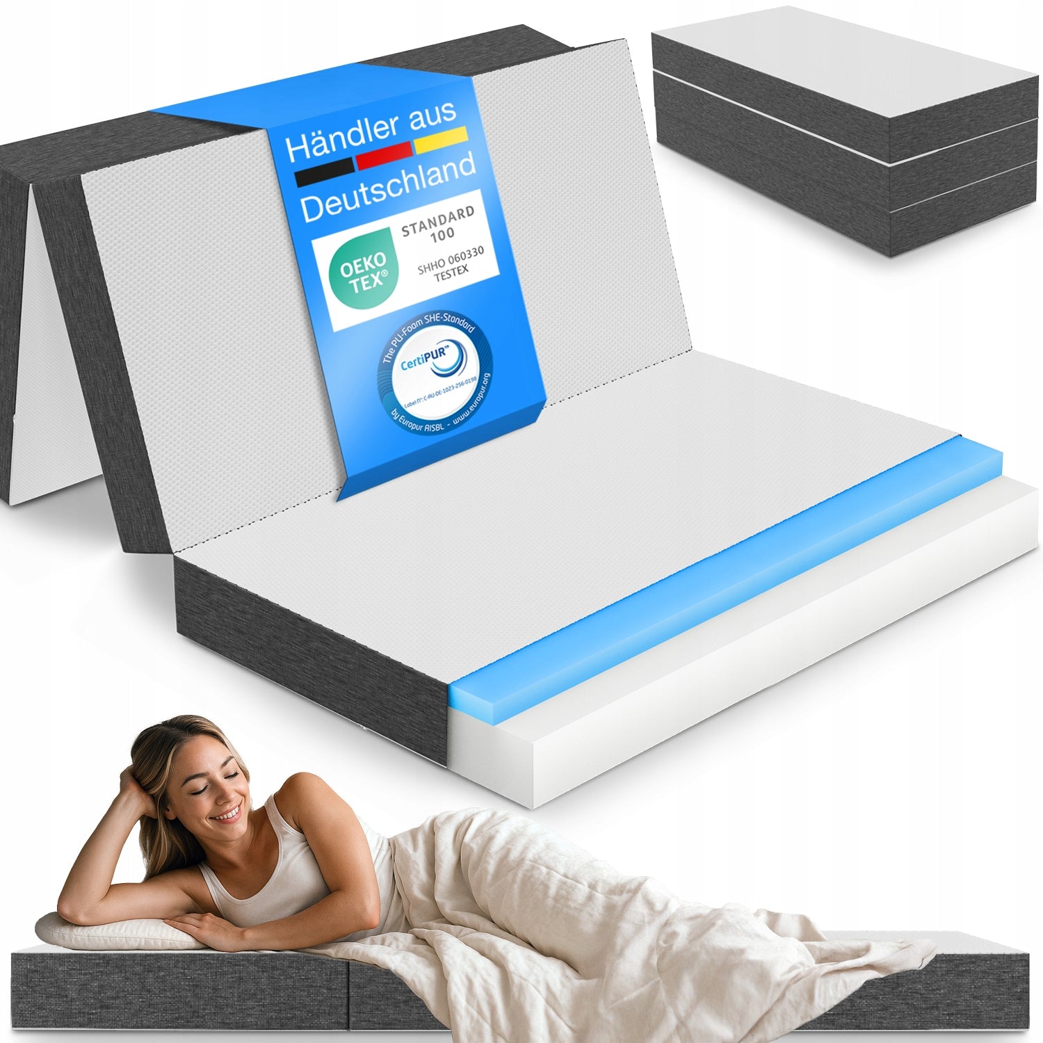 ELONEO Mattress Folding 140x200x15 VISCO MEMORY GUEST 2-seater DELUXE