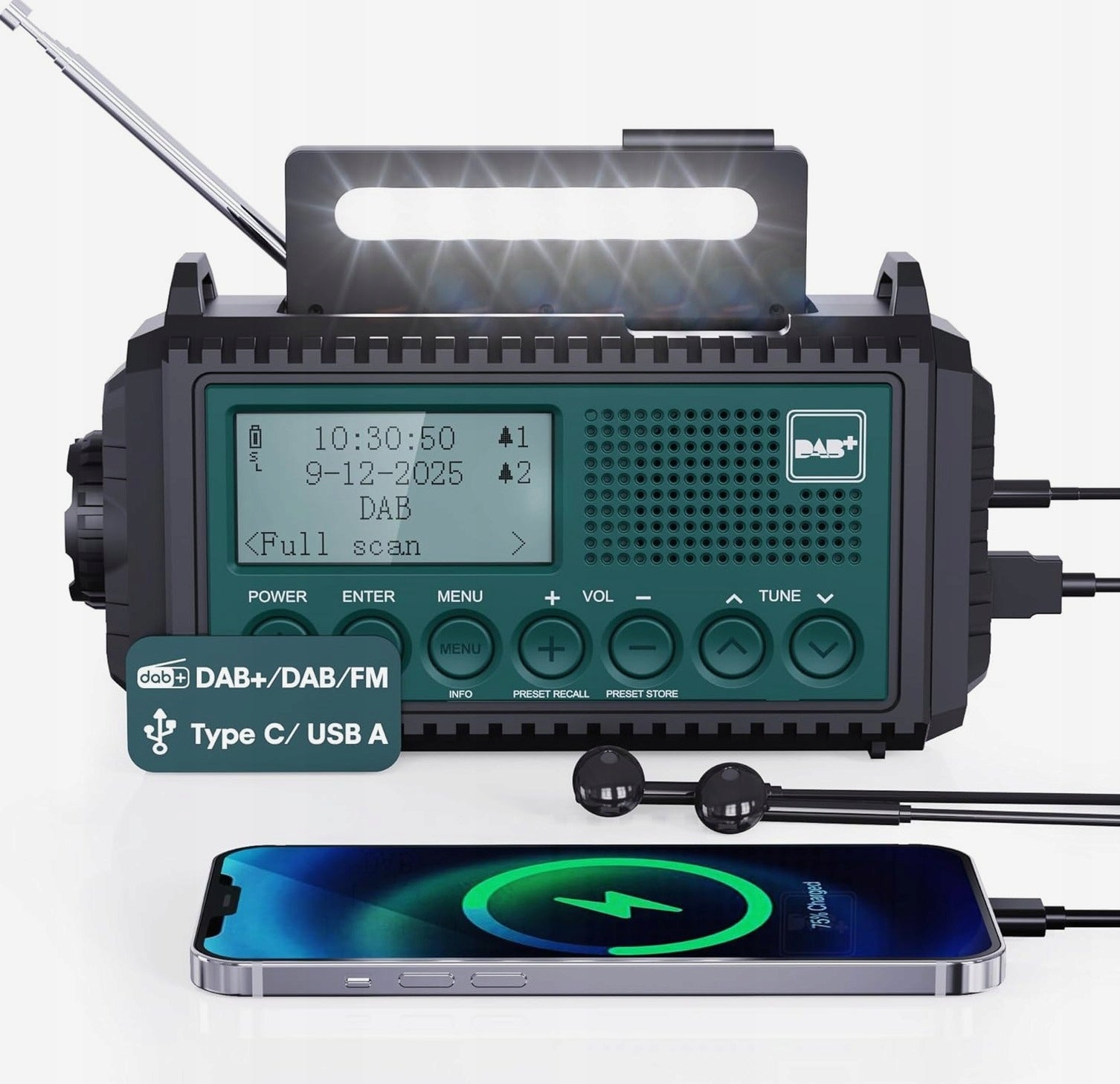 EMERGENCY CRANK DAB+ UKF 5000 MAH FLASHLIGHT ALARM SAUCE