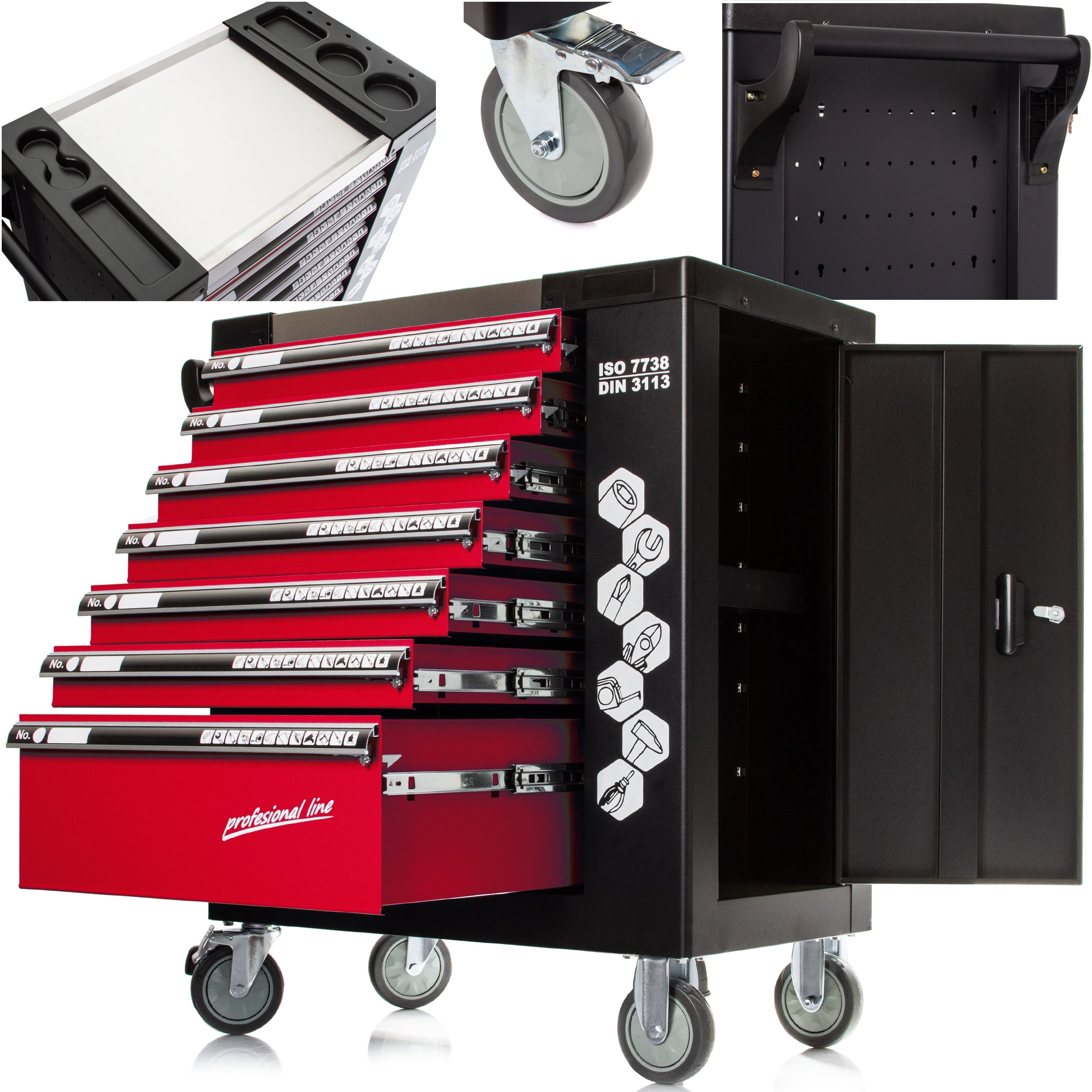 EMPTY WORKSHOP CABINET TOOL TROLLEY, SERVICE 7 DRAWERS, 2x STORAGE