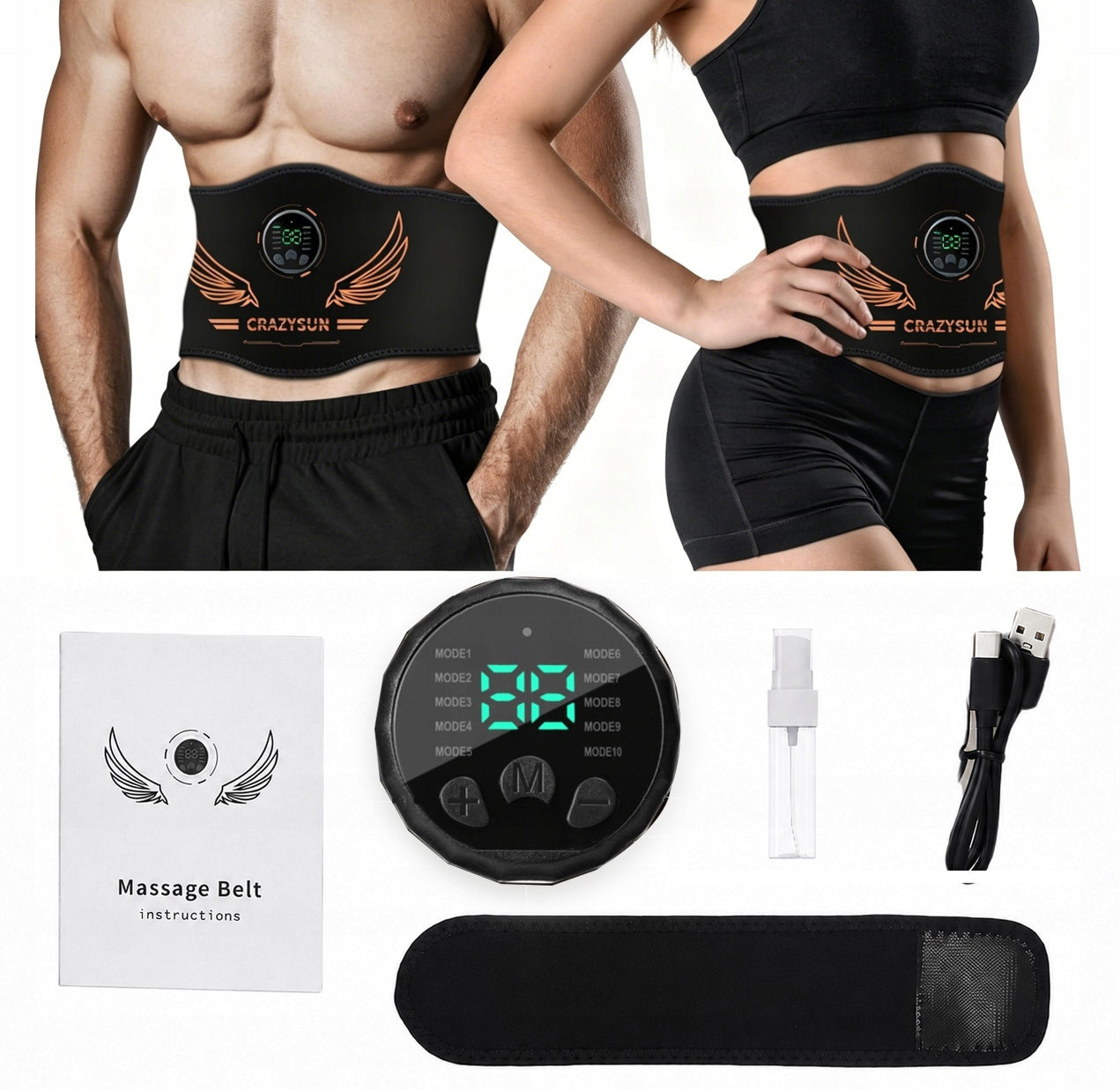 EMS Abdominal Electrostimulator 10 Modes Slimming Belt With Extension