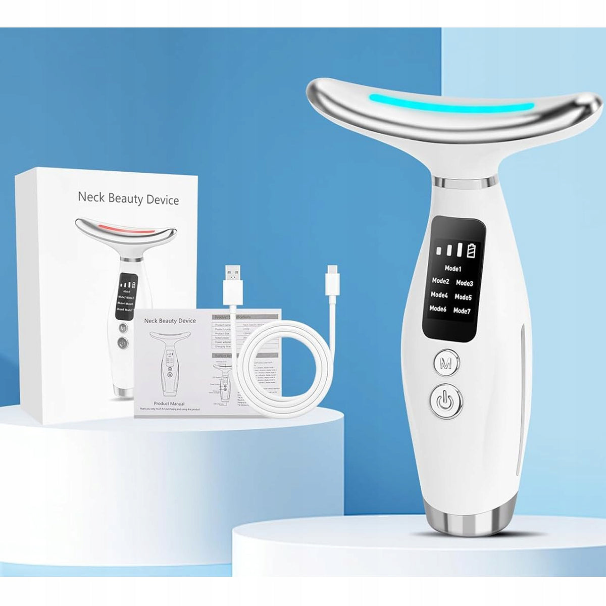 EMS Gua Sha Face Massager 7 Light Modes LED Lift Heating Packaging status original