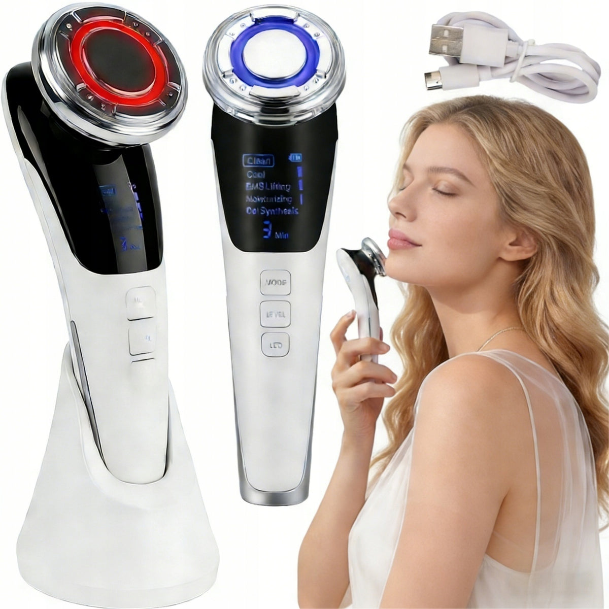 EMS LED Face Massager 7in1 NEEDLELESS MESOTHERAPY Lifting Ultrasoundiv Manufacturer code Hot and Cold Color Light Beauty Device