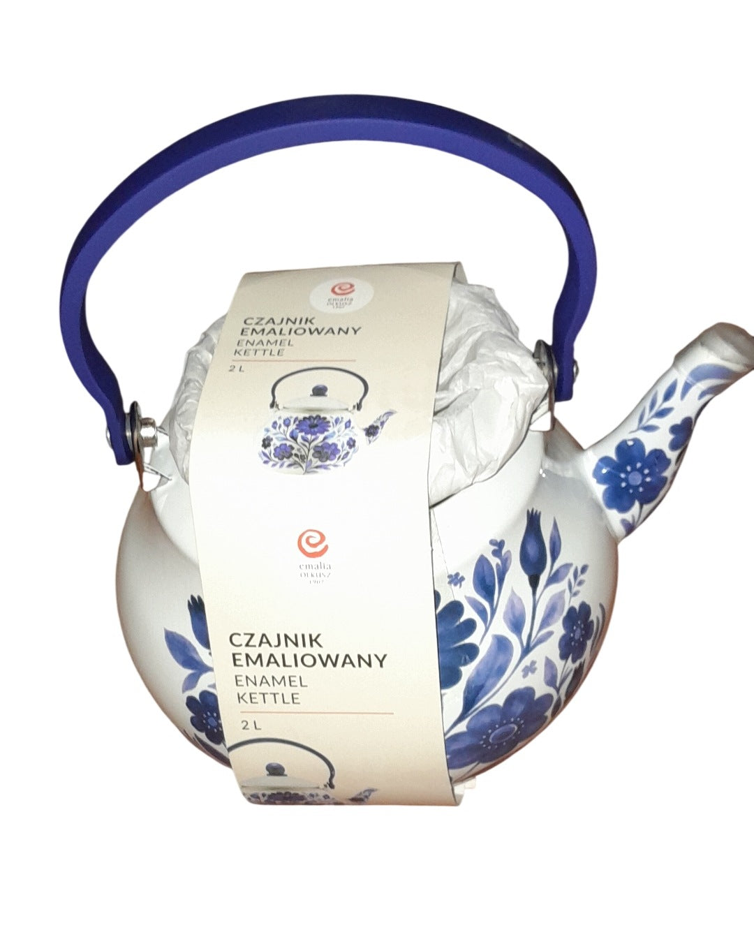 ENAMEL OLKUSZ Enamel kettle 2 l white blue with flowers 495