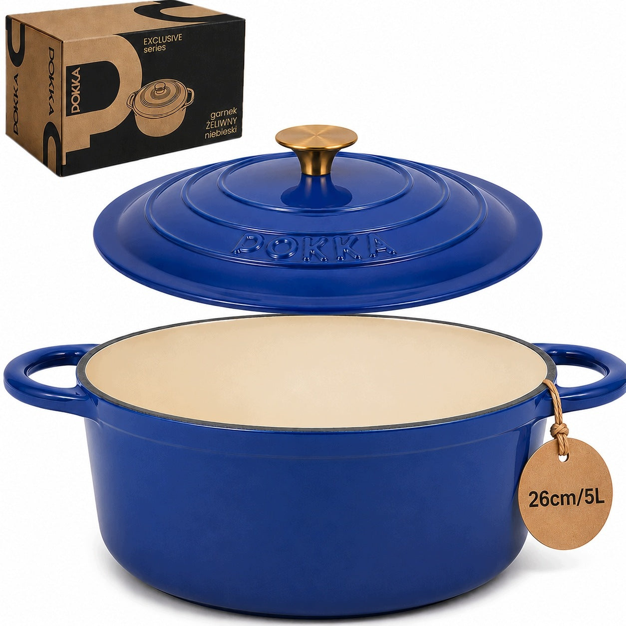 ENAMELED CAST IRON POT WITH LID 26cm 5L POKKA INDUCTION BLUE 26cm