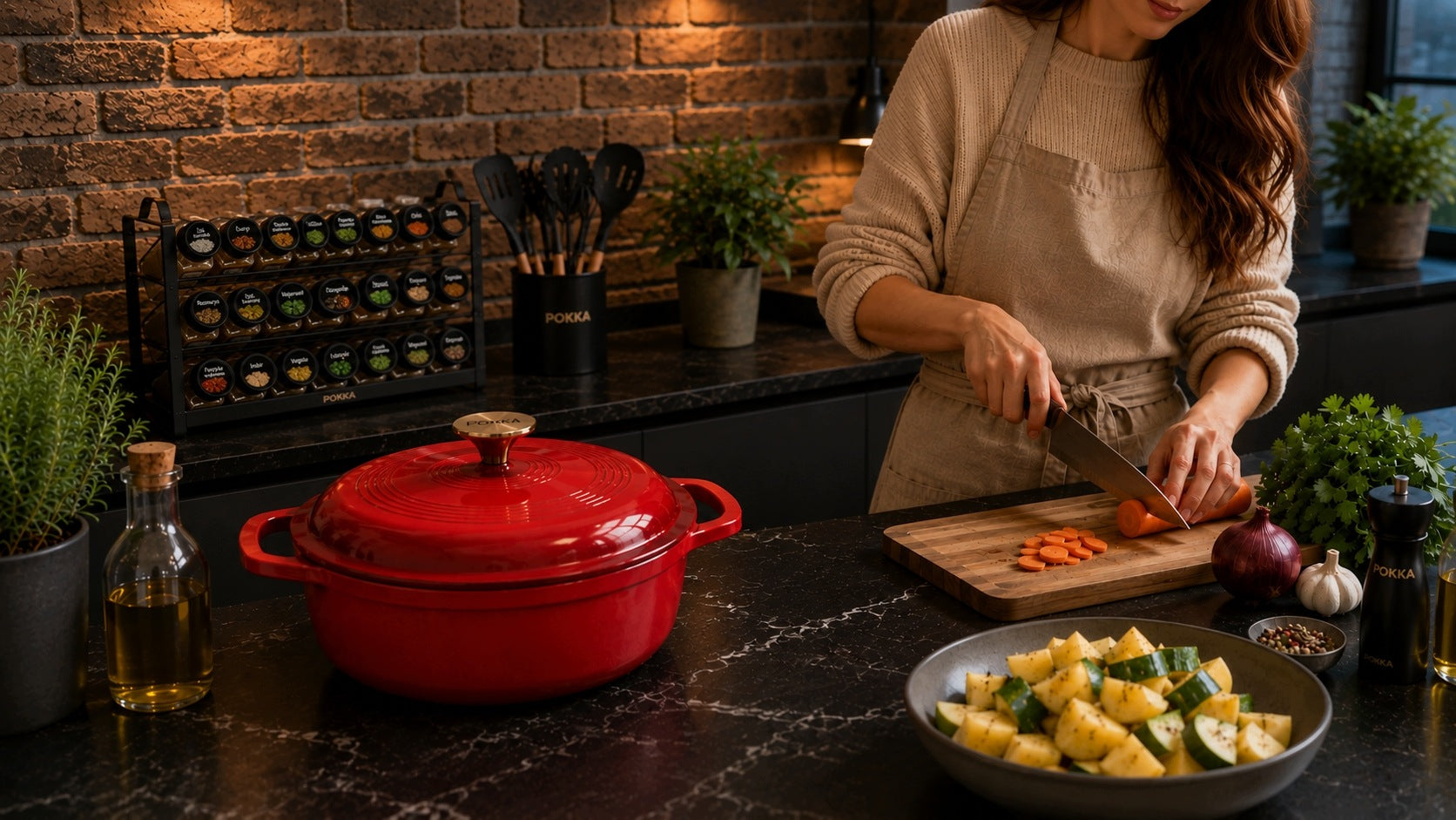 ENAMELED CAST IRON POT WITH LID 28cm 6L POKKA INDUCTION RED 28cm Manufacturer code 5905399714390
