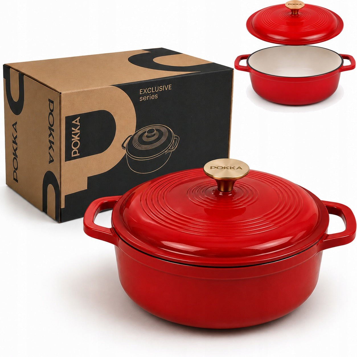 ENAMELED CAST IRON POT WITH LID 28cm 6L POKKA INDUCTION RED 28cm