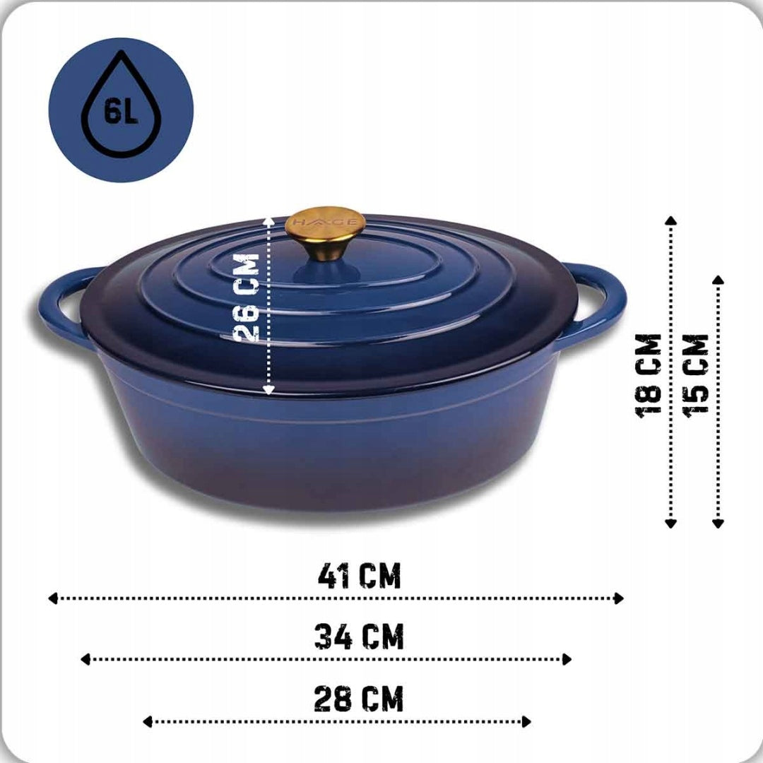 ENAMELLED CAST IRON PAN GOOSEBERRY 6L HAGE BLUE Manufacturer code DK34-BLUE