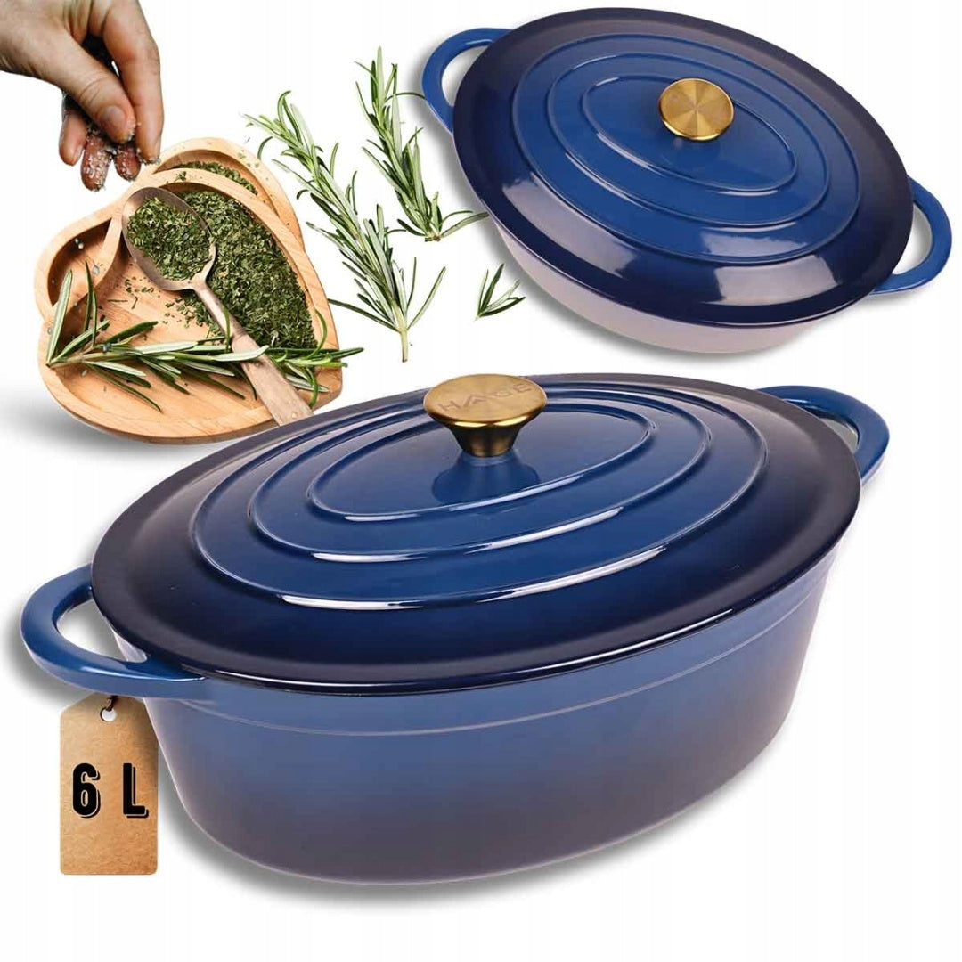 ENAMELLED CAST IRON PAN GOOSEBERRY 6L HAGE BLUE