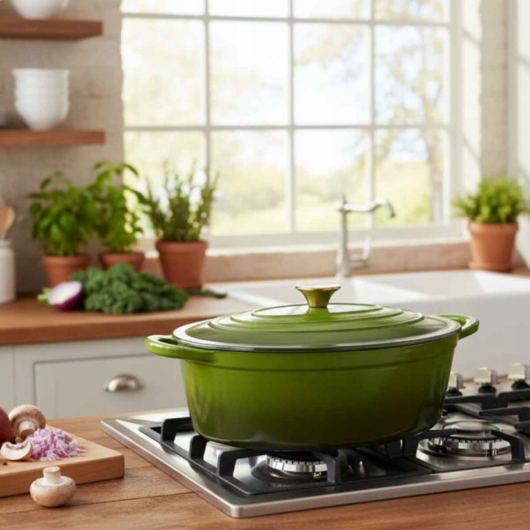 ENAMELLED CAST IRON PAN GOOSEBERRY 6L HAGE OLIVE Brand HAGE