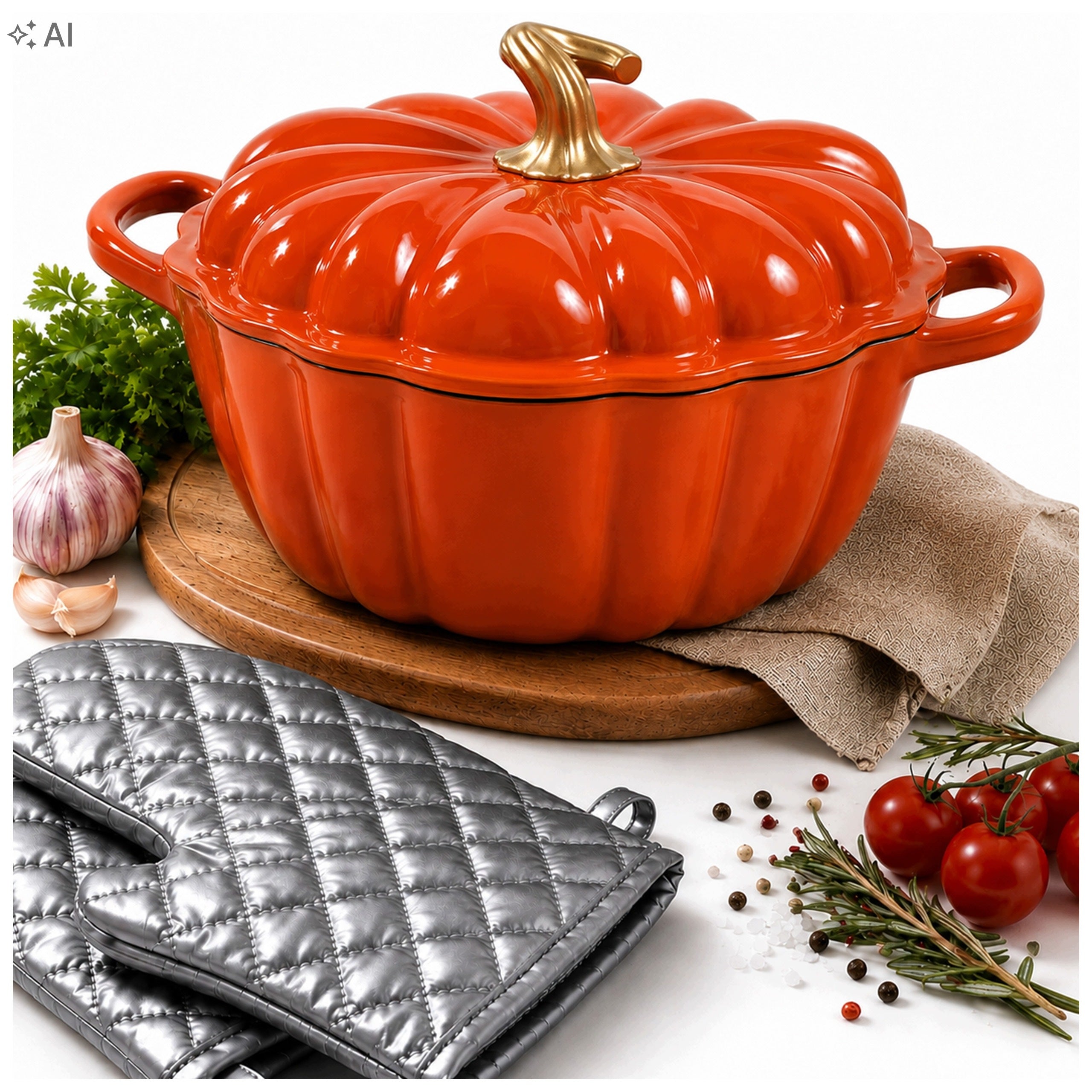 ENAMELLED CAST IRON POT PAN 4,5L INDUCTION OVEN + GLOVES Packaging status original